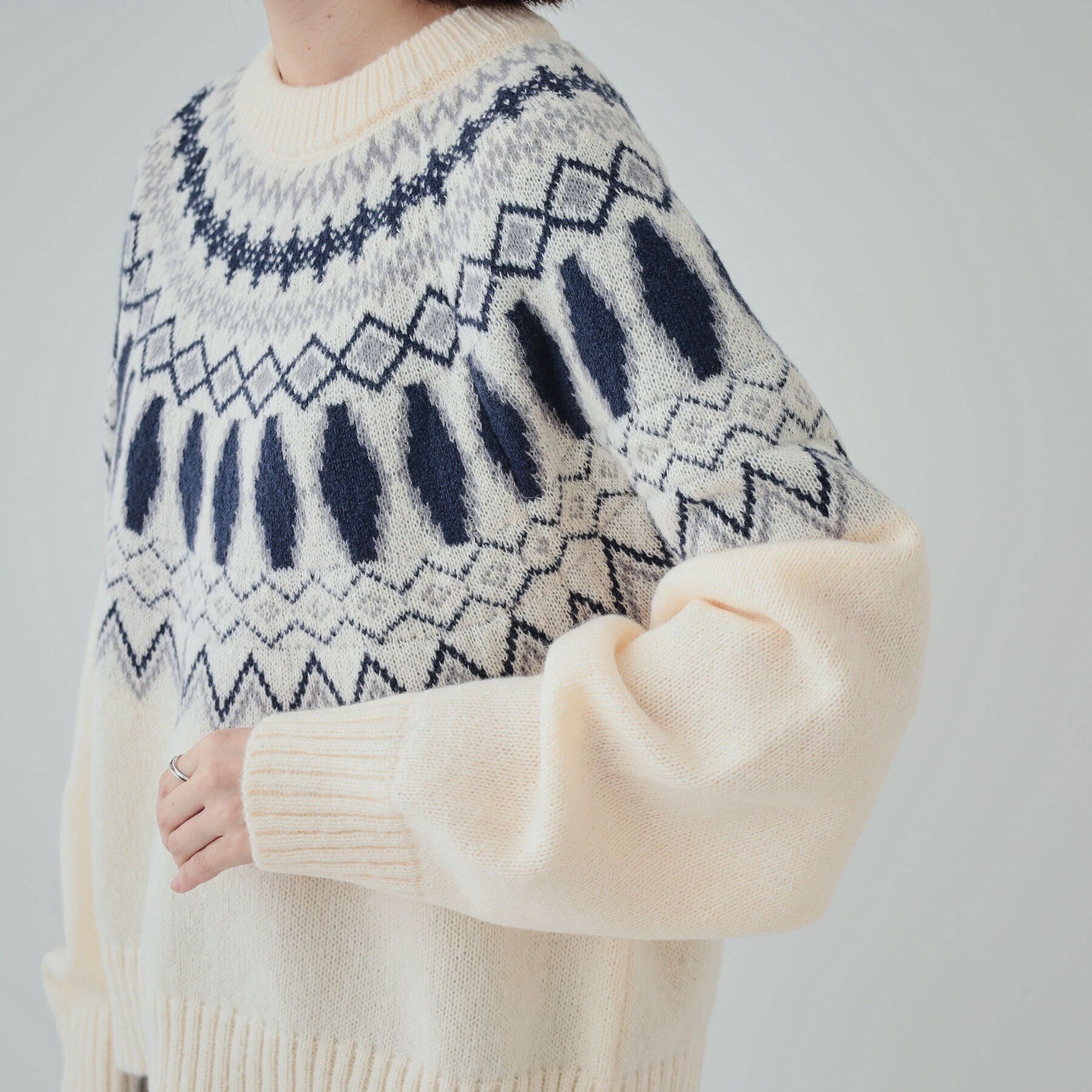 SHOO･LA･RUE「【S-LL】ゆるっと大人レトロなノスタルジック求心柄ニット」|ニット・セーター|