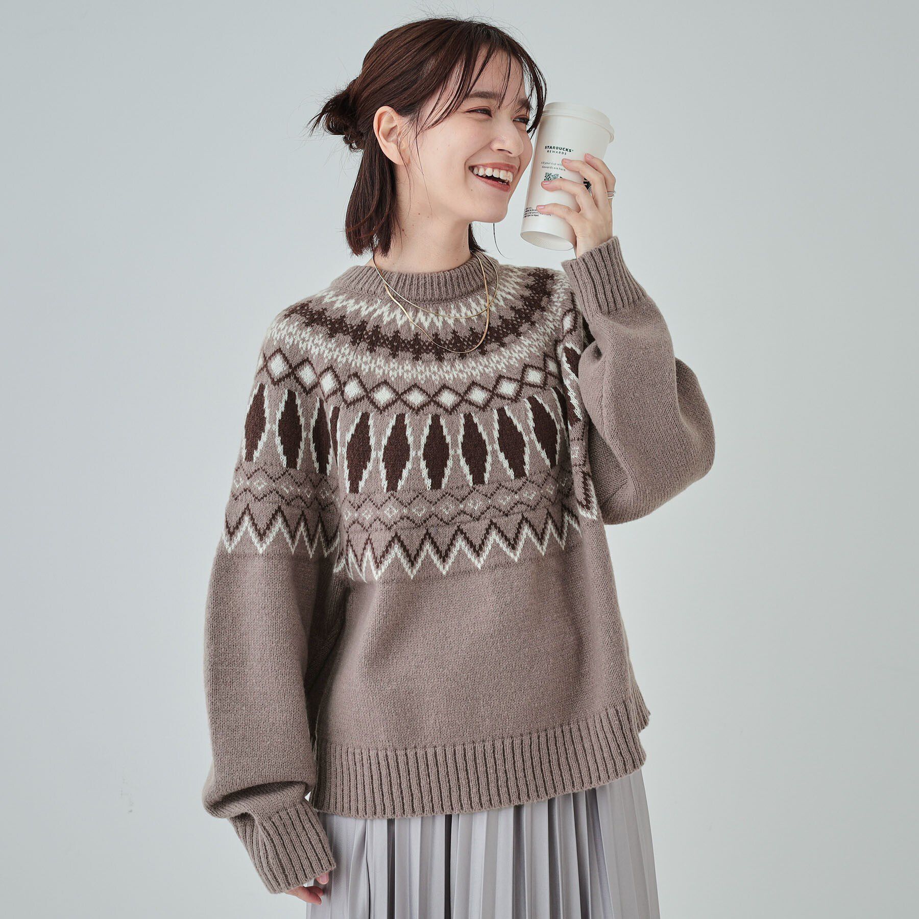 SHOO･LA･RUE「【S-LL】ゆるっと大人レトロなノスタルジック求心柄ニット」|ニット・セーター|トープ(454)