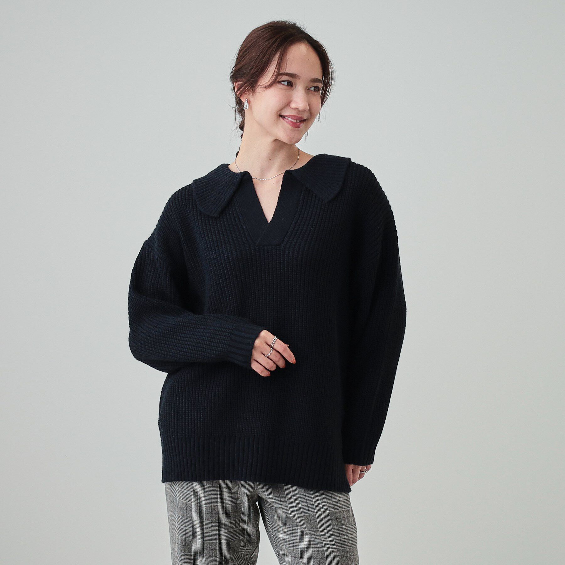 SHOO･LA･RUE「【S-LL】襟付きでこなれる 畦編みゆるニット」|ニット・セーター|