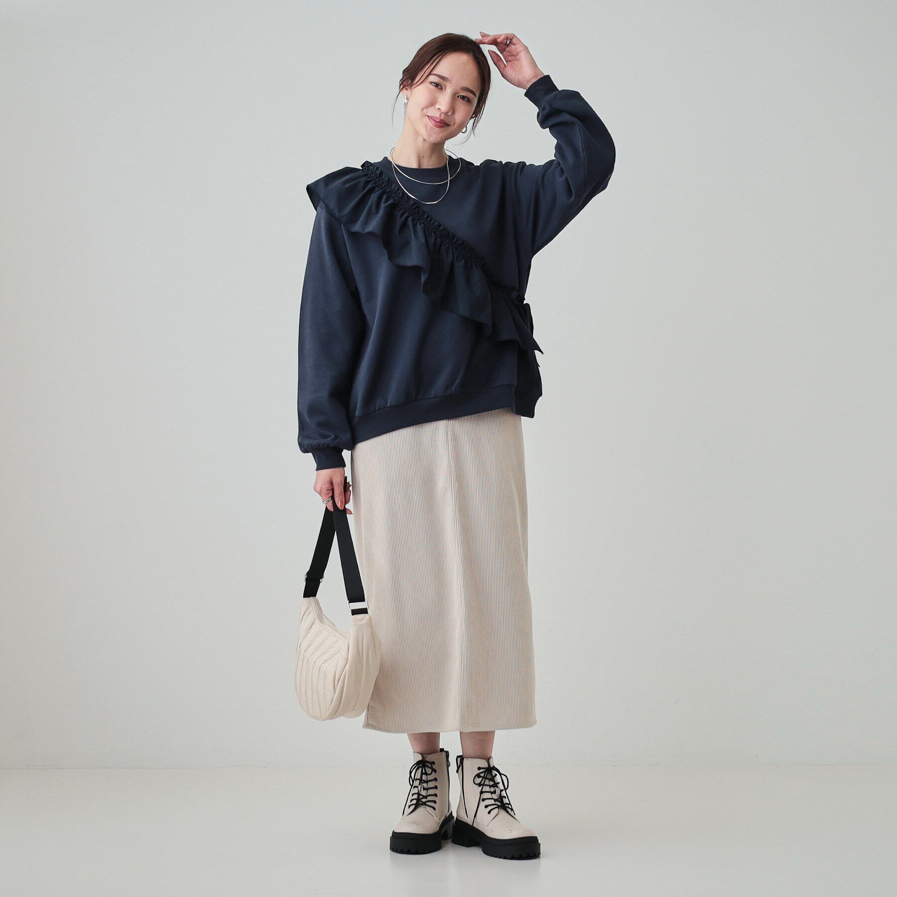 SHOO･LA･RUE「【S-LL】アシメフリル裏起毛スウェット」|パーカー|