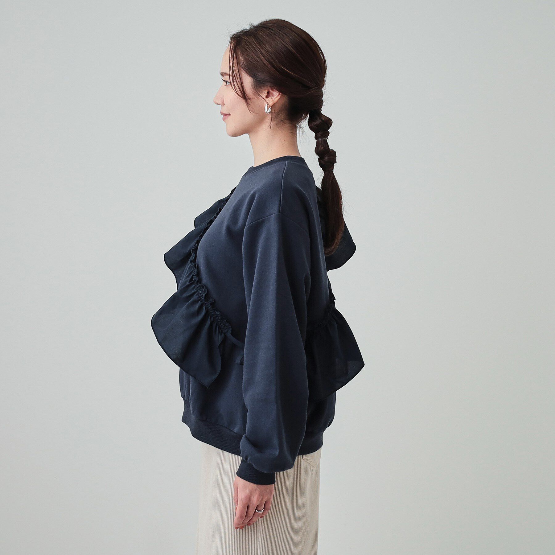 SHOO･LA･RUE「【S-LL】アシメフリル裏起毛スウェット」|パーカー|