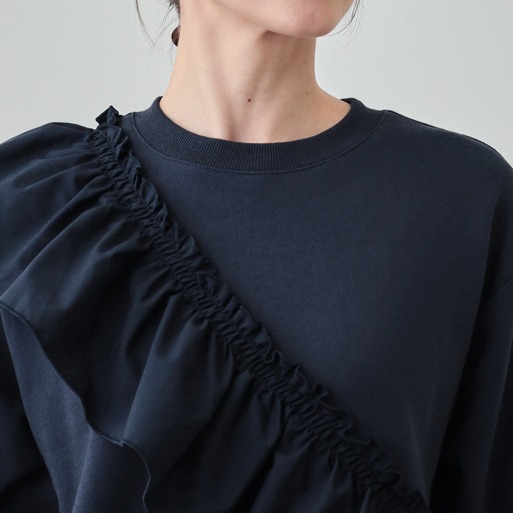 SHOO･LA･RUE「【S-LL】アシメフリル裏起毛スウェット」|パーカー|