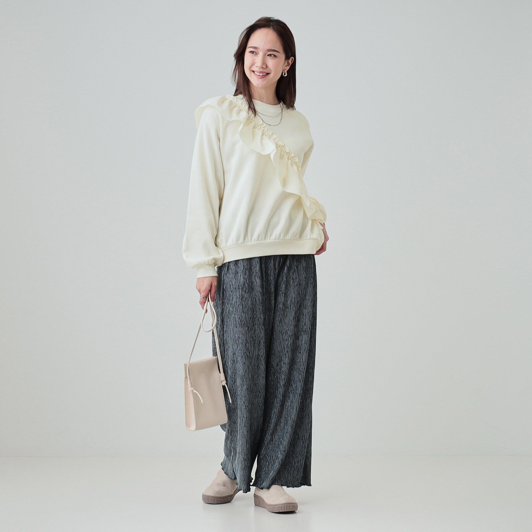 SHOO･LA･RUE「【S-LL】アシメフリル裏起毛スウェット」|パーカー|