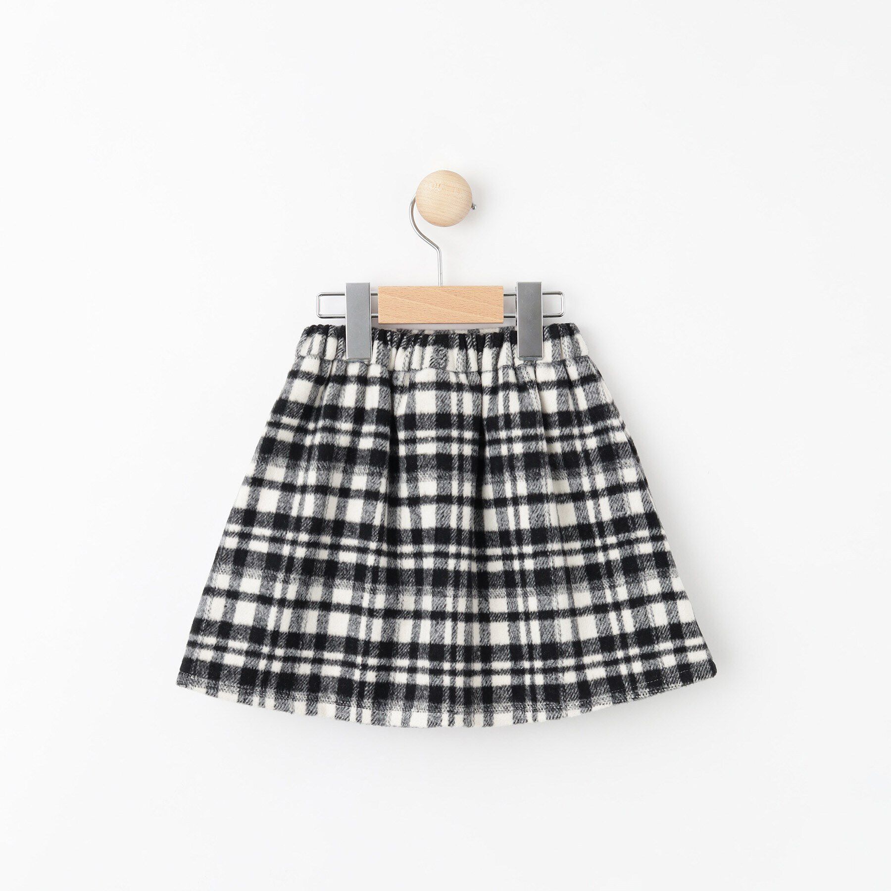 SHOO･LA･RUE「【110-140cm】ファーポケットチェック台形スカート」|スカート|