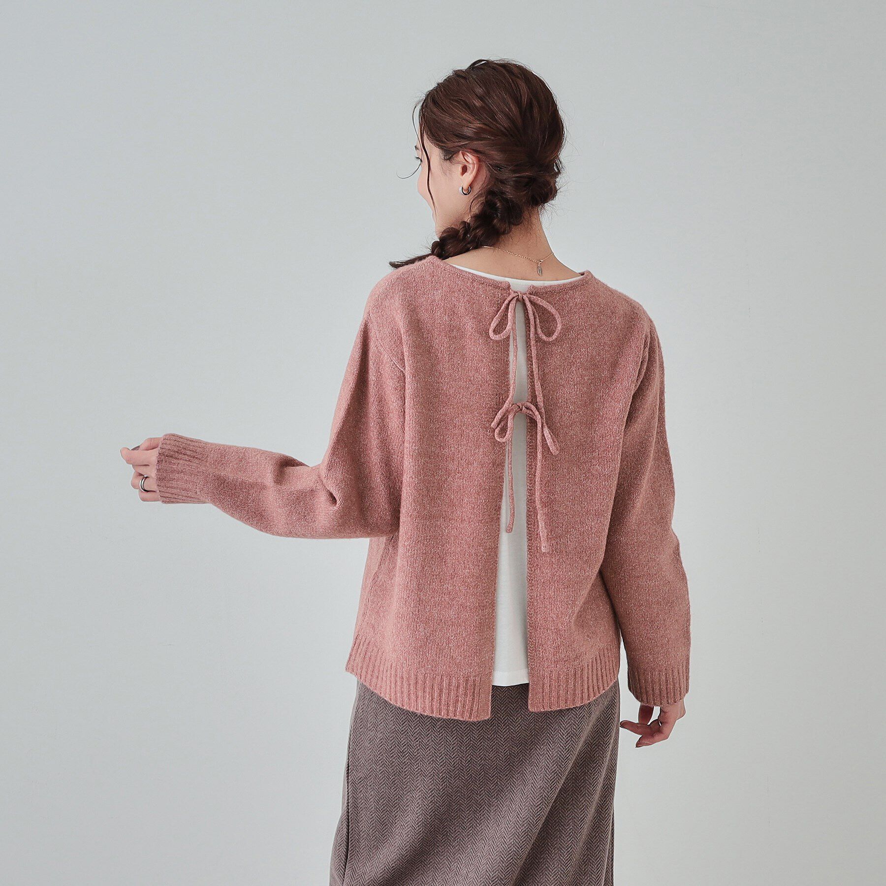 SHOO･LA･RUE「【S-LL/前後2WAY】カジュアルでもフェミニンでも バックリボンニット+ロンT」|ニット・セーター|