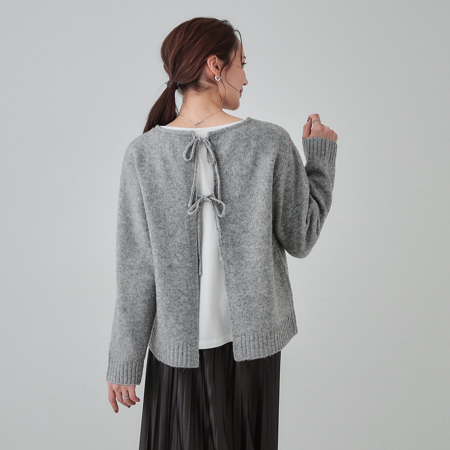 SHOO･LA･RUE「【S-LL/前後2WAY】カジュアルでもフェミニンでも バックリボンニット+ロンT」|ニット・セーター|