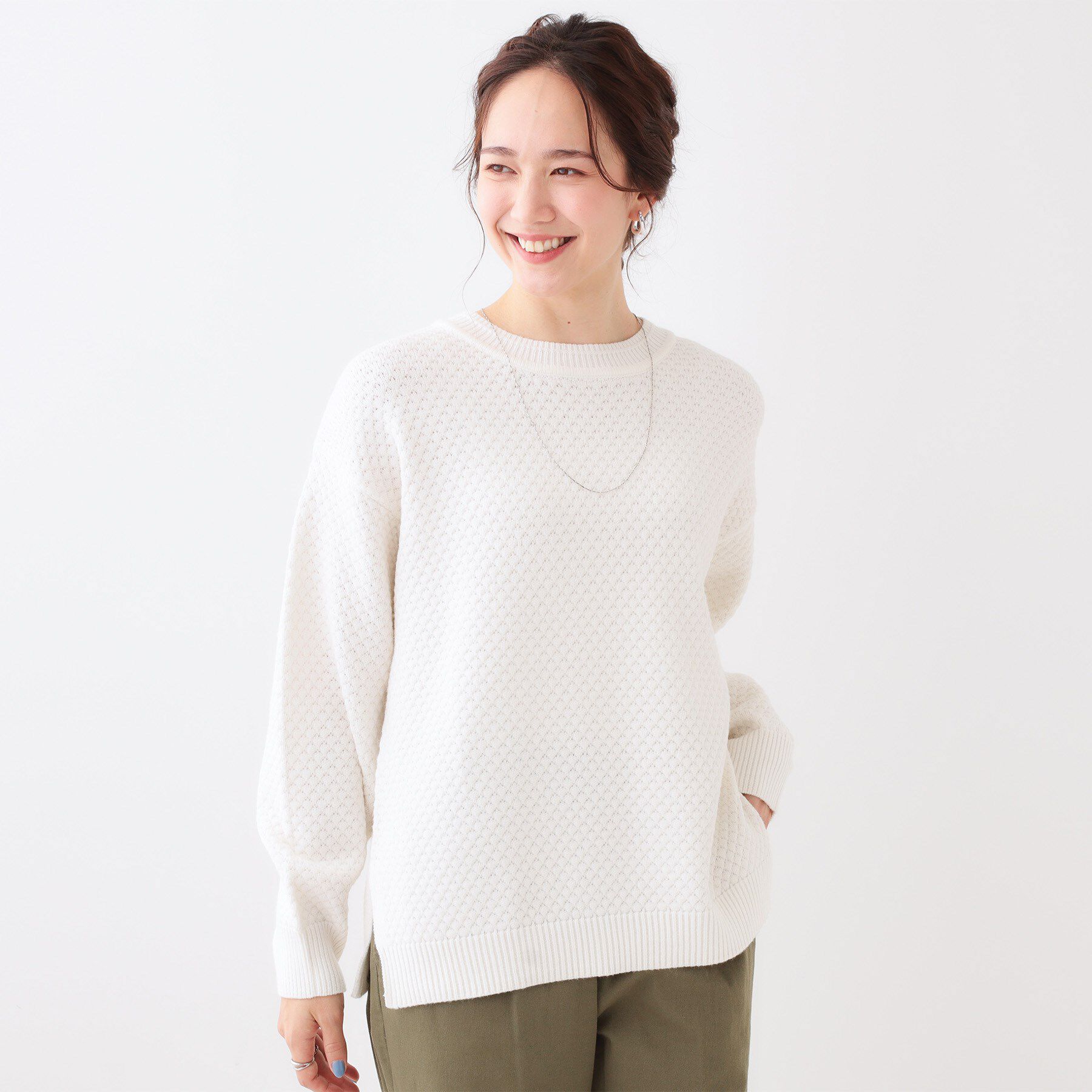 SHOO･LA･RUE「【高レビュー/洗える/S-LL】ポコポコの表面感が魅力 ラーベン柄ニット」|ニット・セーター|