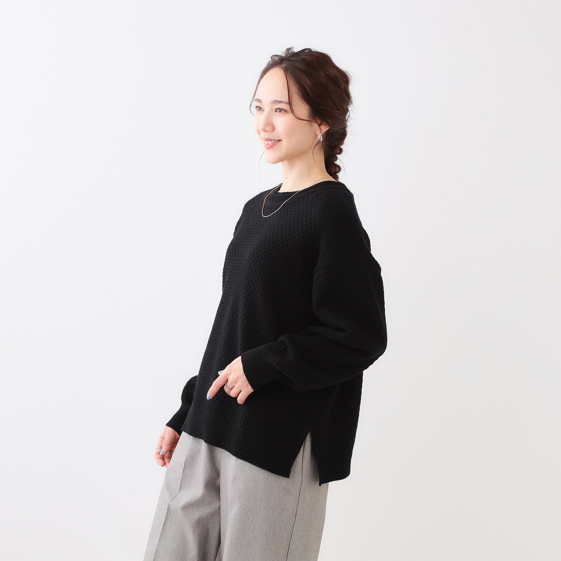 SHOO･LA･RUE「【高レビュー/洗える/S-LL】ポコポコの表面感が魅力 ラーベン柄ニット」|ニット・セーター|