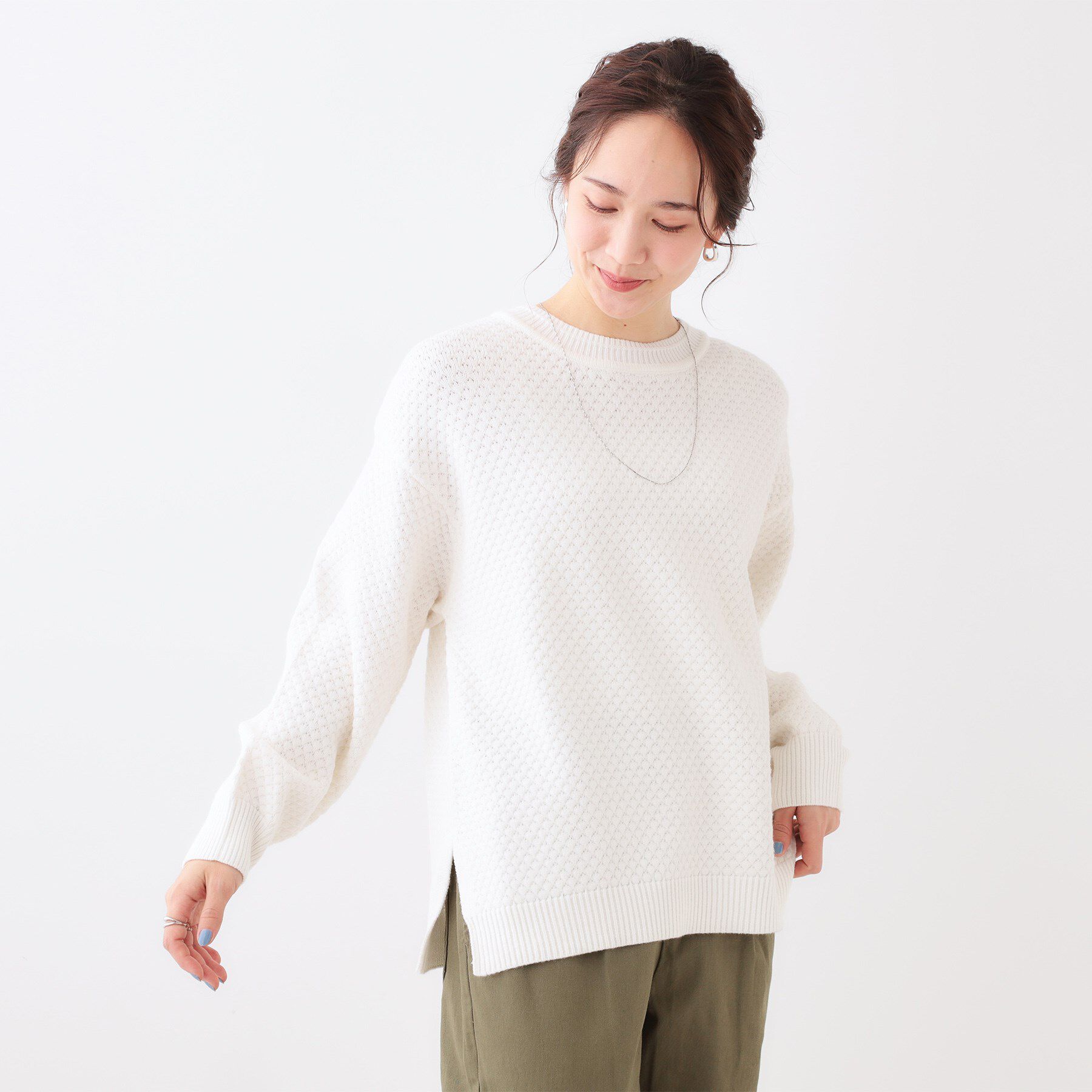 SHOO･LA･RUE「【高レビュー/洗える/S-LL】ポコポコの表面感が魅力 ラーベン柄ニット」|ニット・セーター|