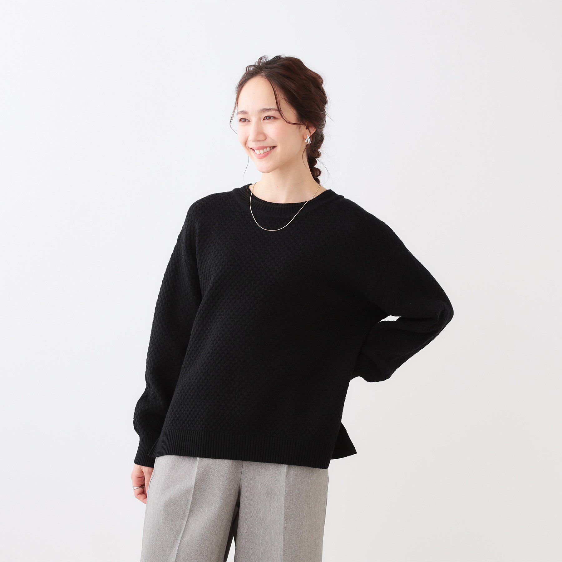 SHOO･LA･RUE「【高レビュー/洗える/S-LL】ポコポコの表面感が魅力 ラーベン柄ニット」|ニット・セーター|