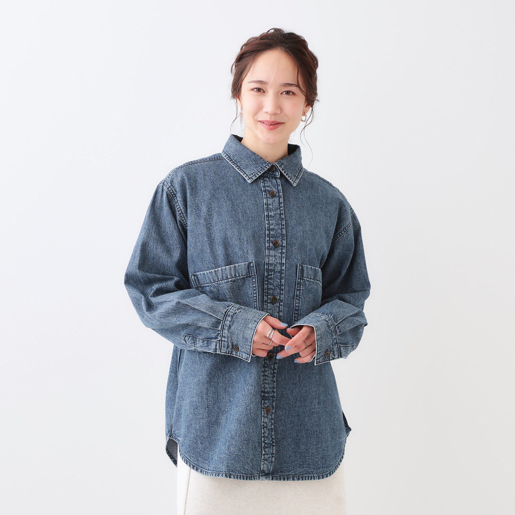SHOO･LA･RUE「【洗える/S-LL】BIGポケット オーバーサイズデニムシャツ」|シャツ・ブラウス|