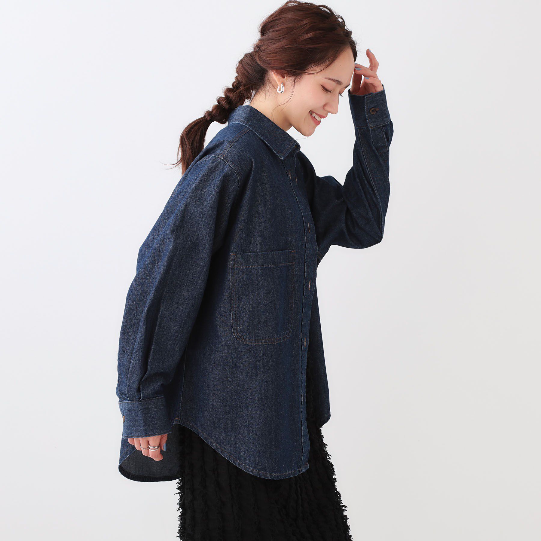 SHOO･LA･RUE「【洗える/S-LL】BIGポケット オーバーサイズデニムシャツ」|シャツ・ブラウス|