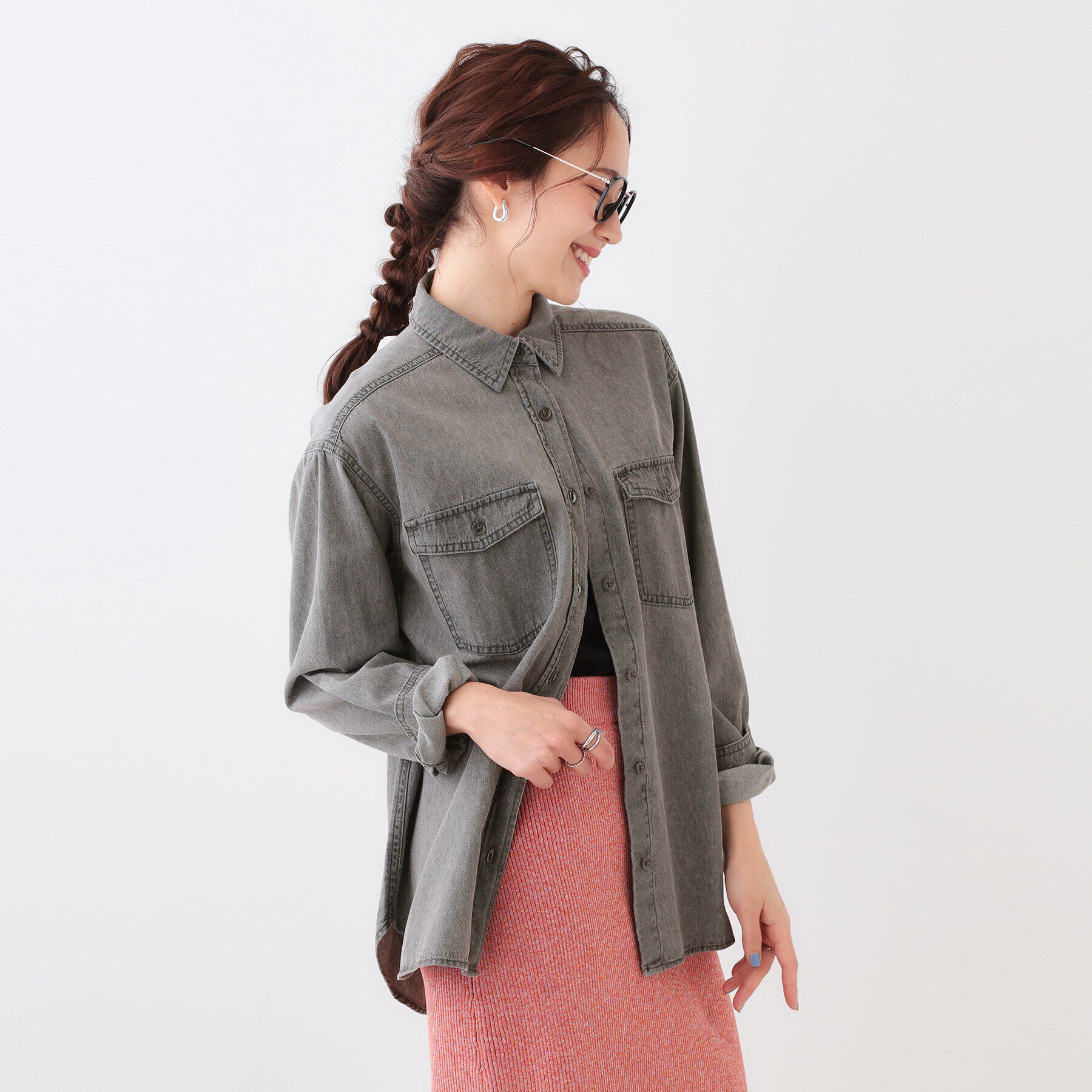 SHOO･LA･RUE「【洗える/S-LL】大人のこなれコーデに やわらかデニムシャツ」|シャツ・ブラウス|