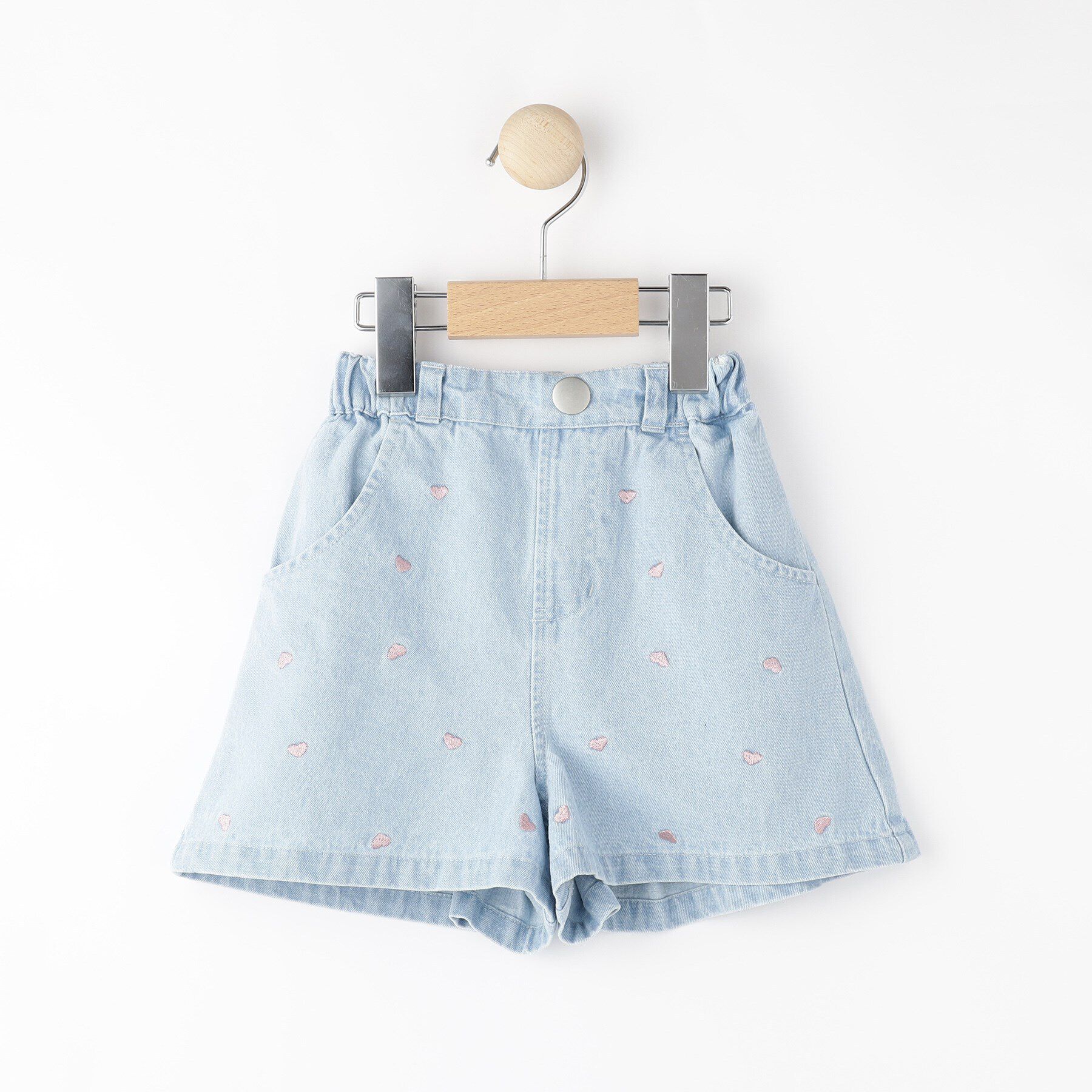 SHOO･LA･RUE「【100-150cm/洗える/姉妹リンクにも】ハート刺繍にキュンとする　デニムショートパンツ」|その他|