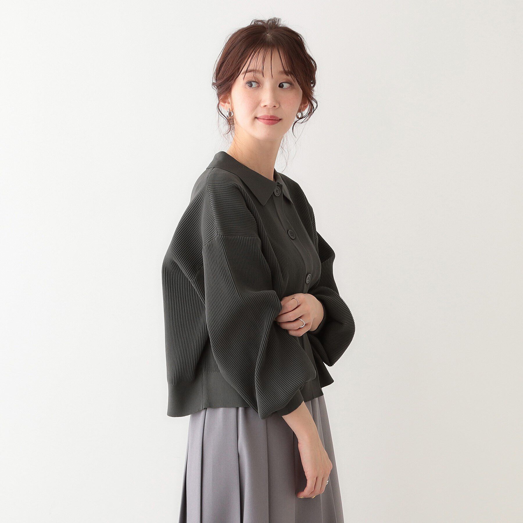 SHOO･LA･RUE「着こなしいろいろ 襟付きスポンディッシュニットカーディガン」|カーディガン|