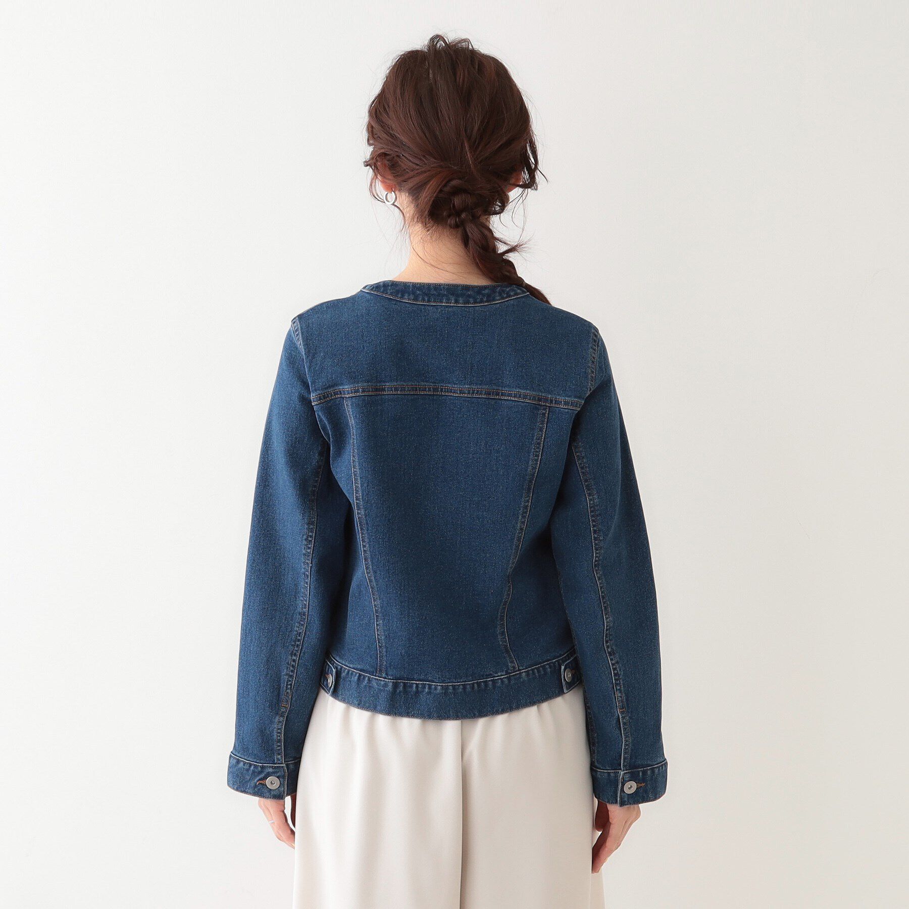 SHOO･LA･RUE「【S-LL】大人のための ノーカラーデニムジャケット」|デニムジャケット|