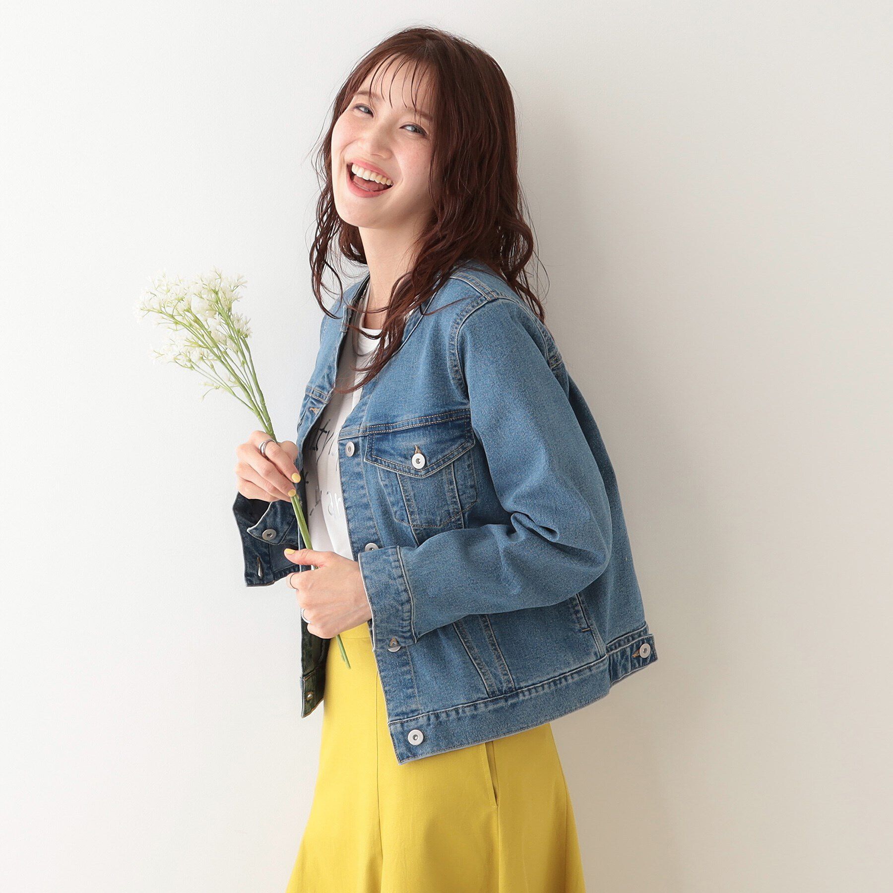 SHOO･LA･RUE「【S-LL】大人のための ノーカラーデニムジャケット」|デニムジャケット|