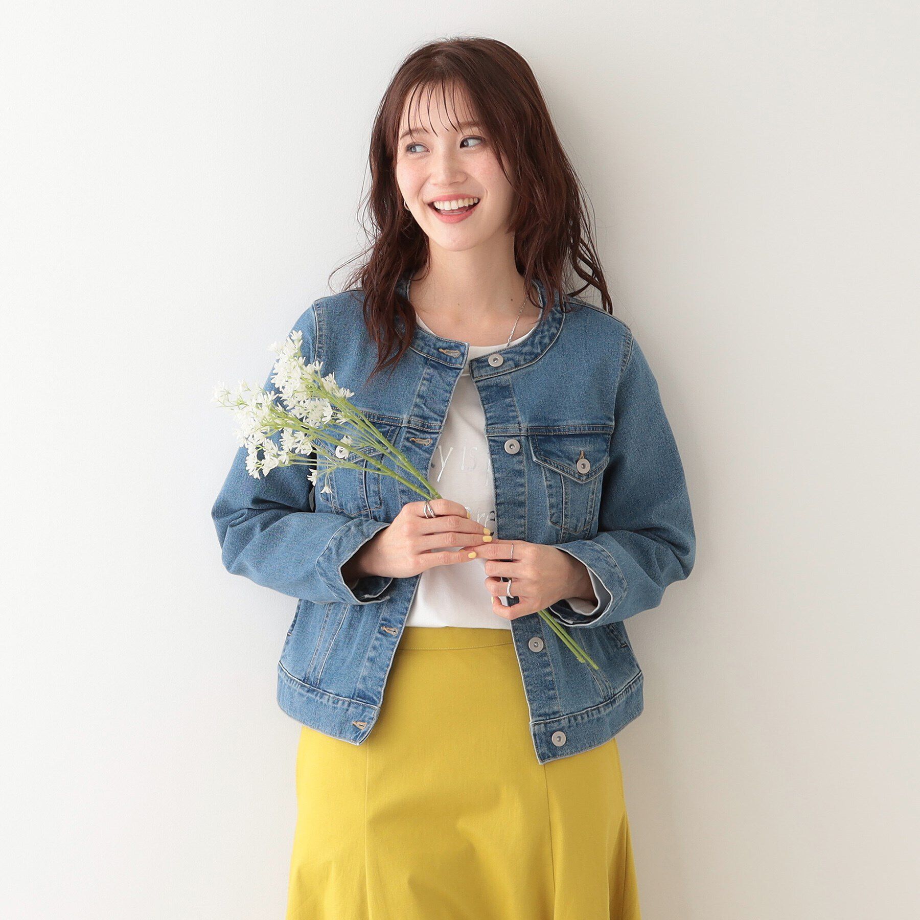 SHOO･LA･RUE「【S-LL】大人のための ノーカラーデニムジャケット」|デニムジャケット|