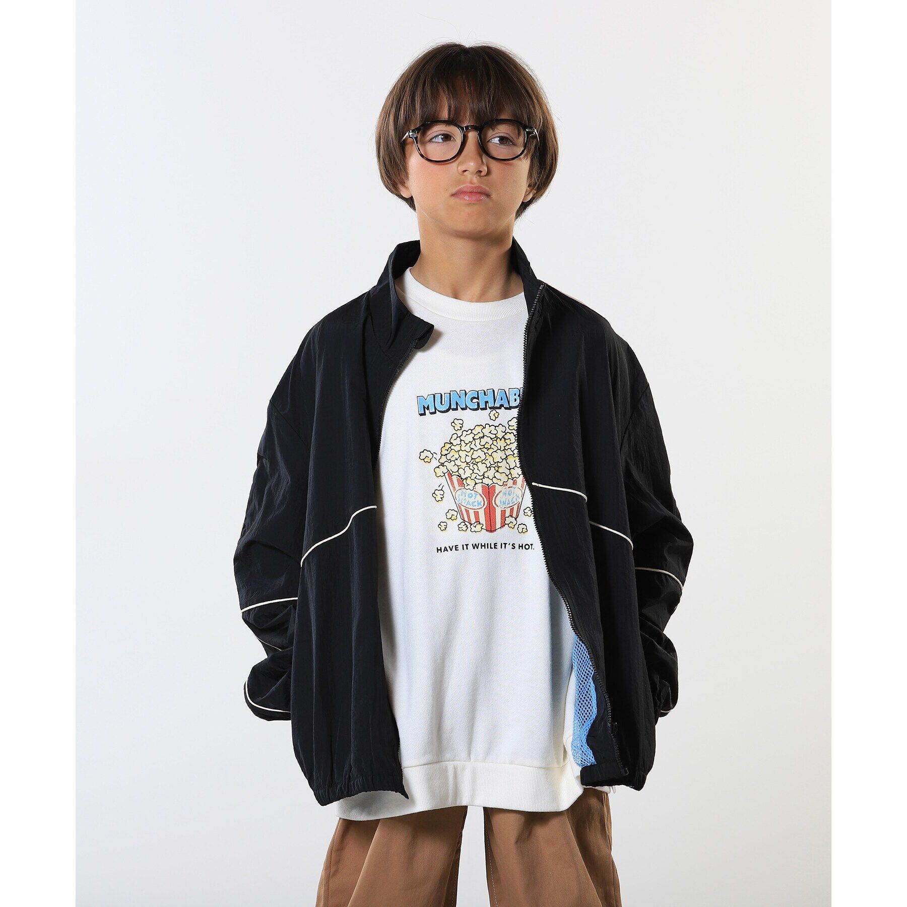 SHOO･LA･RUE「【100-150cm/洗える/男女兼用】スタンドカラー パイピングブルゾン」|ブルゾン・スタジャン|