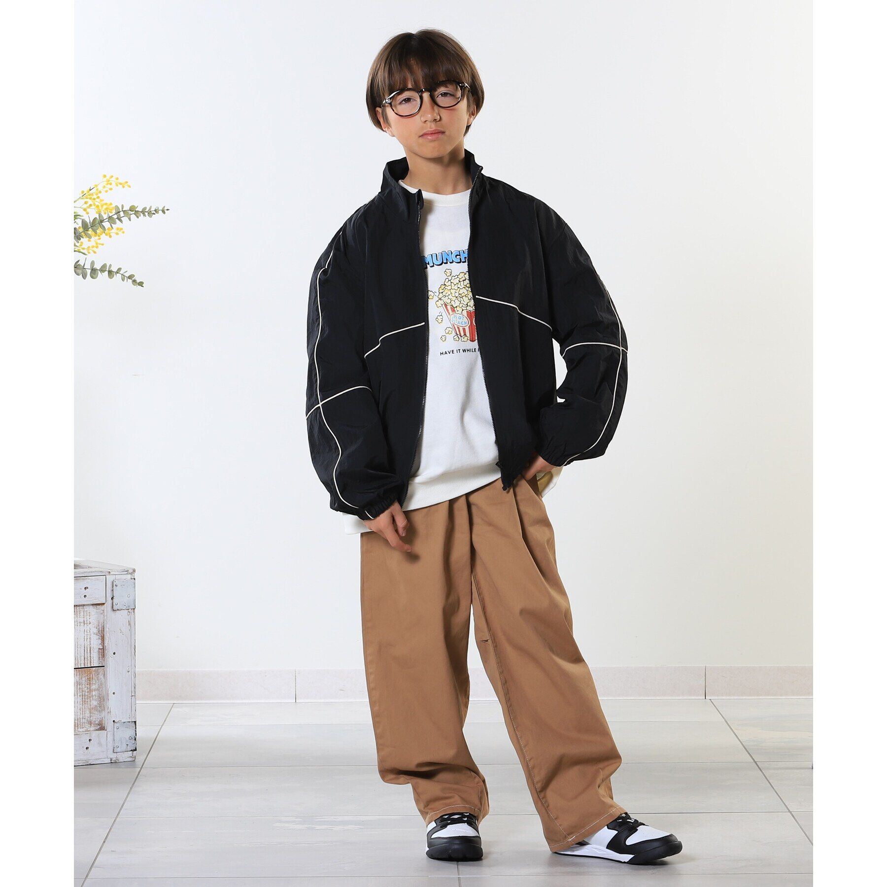 SHOO･LA･RUE「【100-150cm/洗える/男女兼用】スタンドカラー パイピングブルゾン」|ブルゾン・スタジャン|