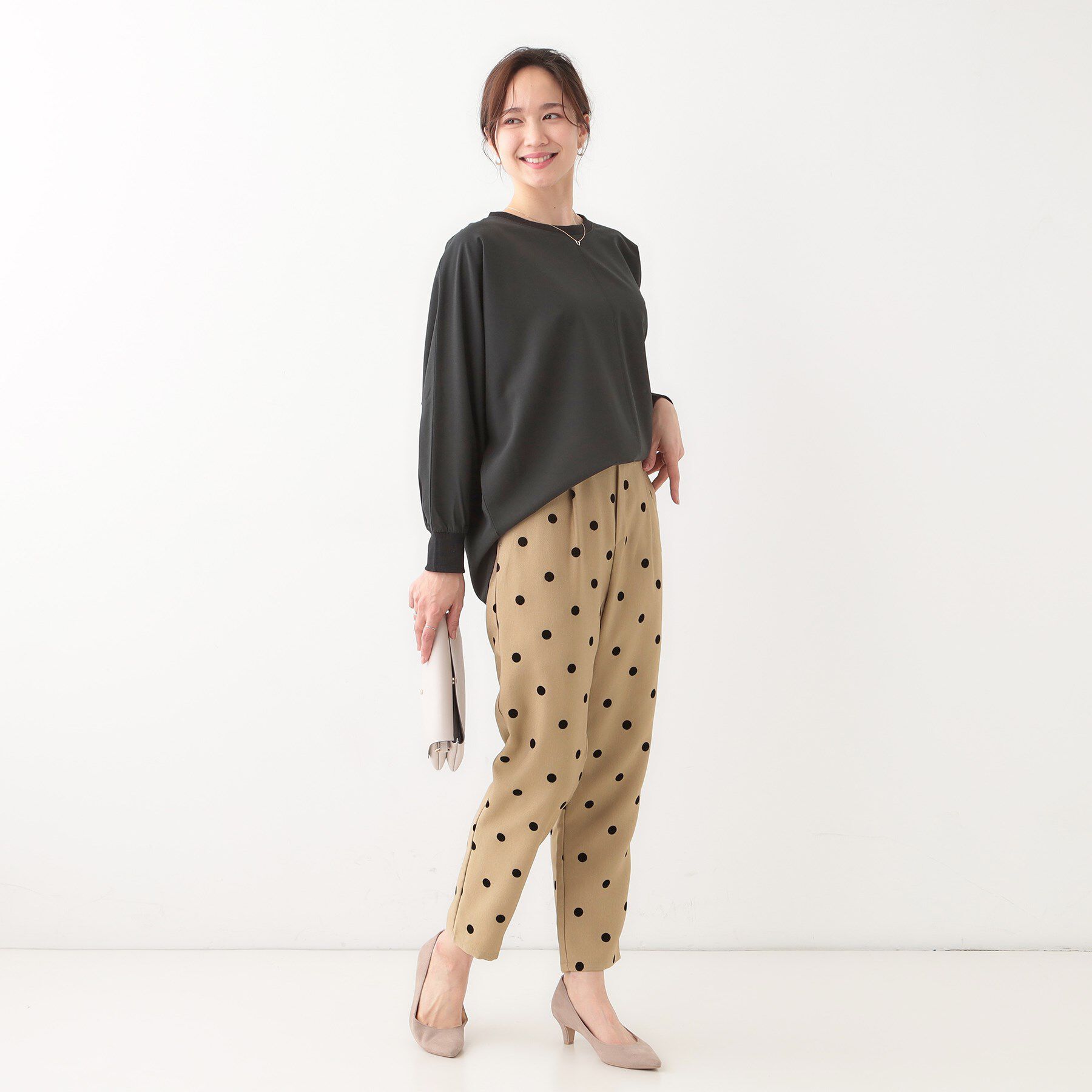 SHOO･LA･RUE「【S-LL】華やかさ引き立つ フロッキードット柄 テーパードパンツ」|その他|