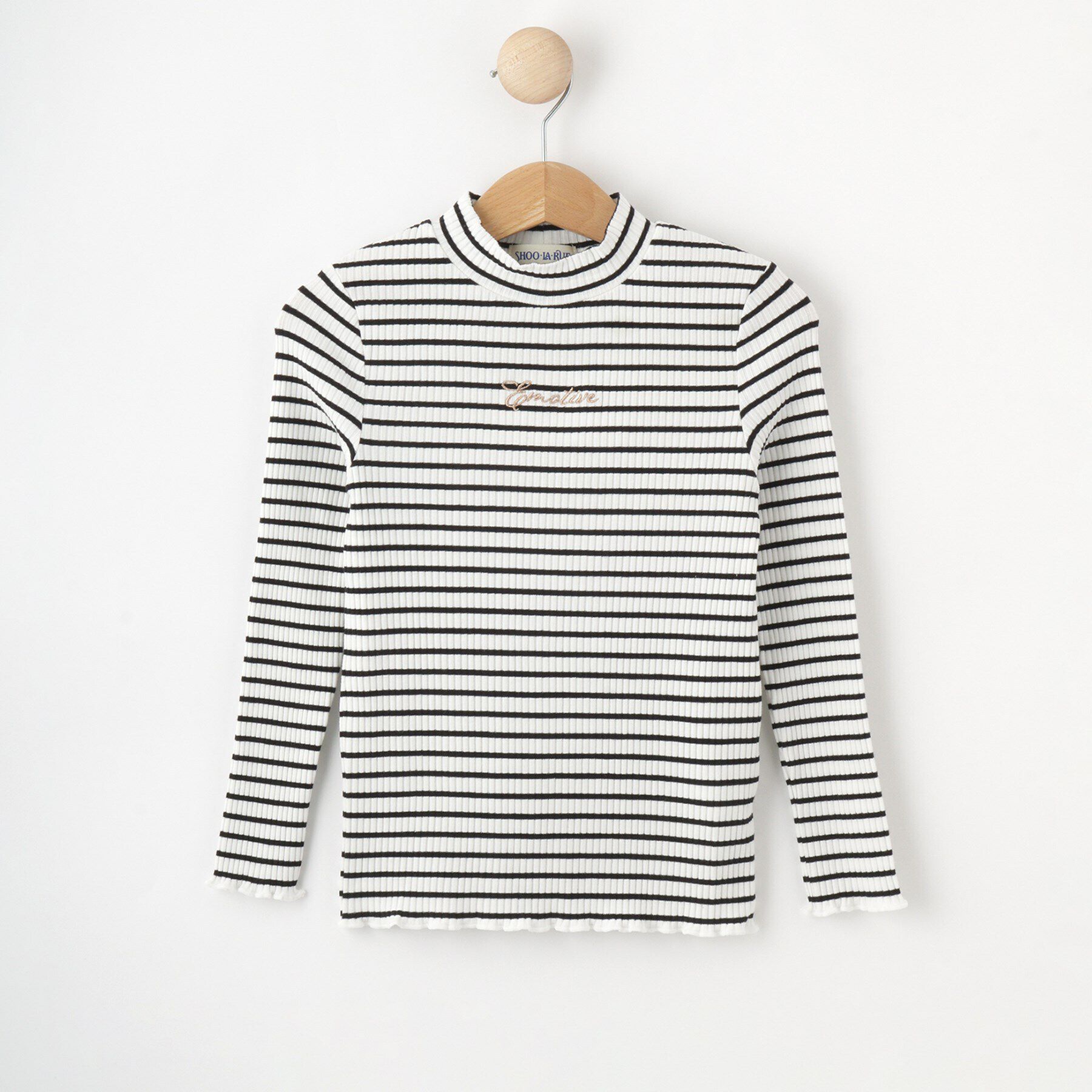 SHOO･LA･RUE「【100-150cm】刺繍ロゴ使いリブロンT」|Tシャツ・カットソー|