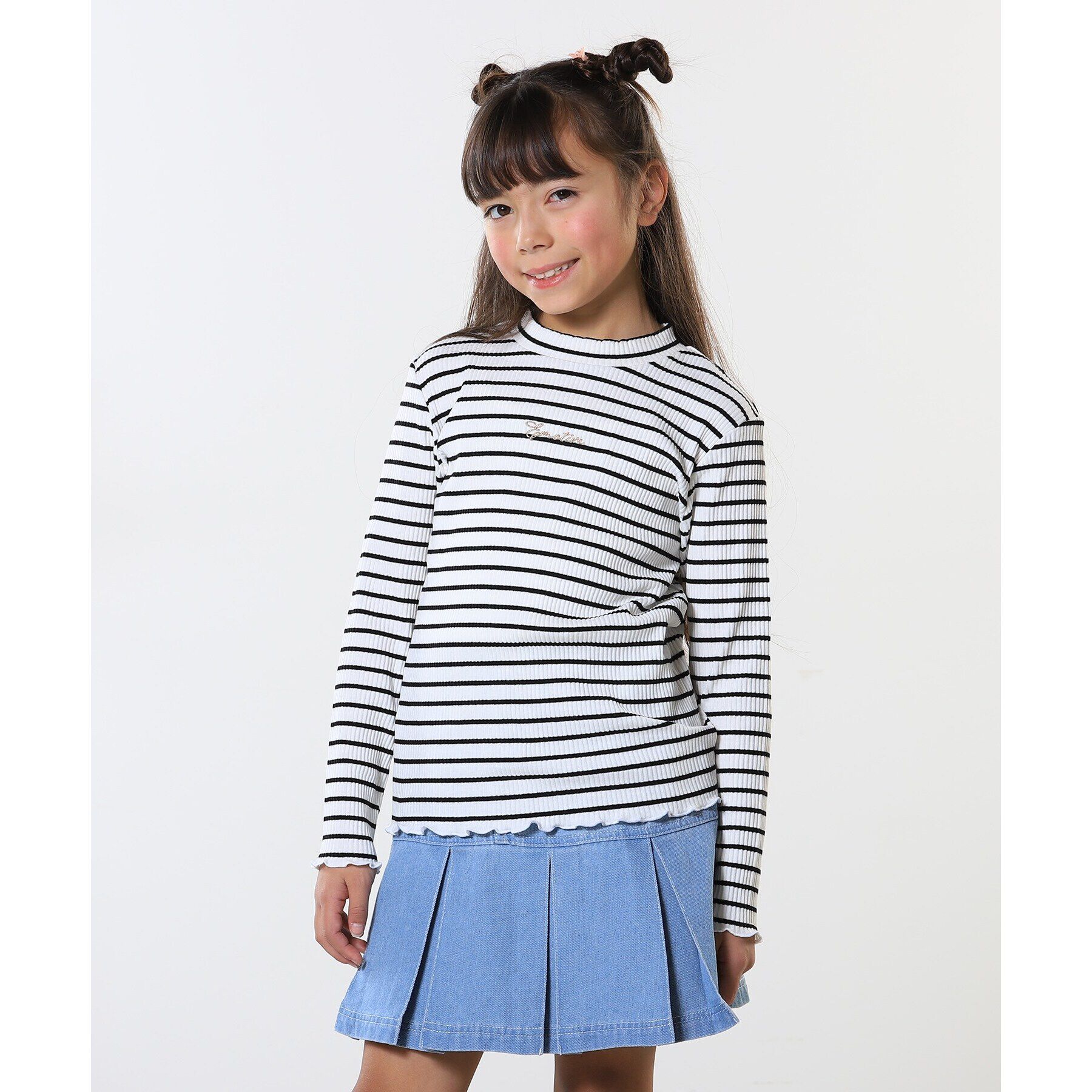 SHOO･LA･RUE「【100-150cm】刺繍ロゴ使いリブロンT」|Tシャツ・カットソー|ホワイト(301)