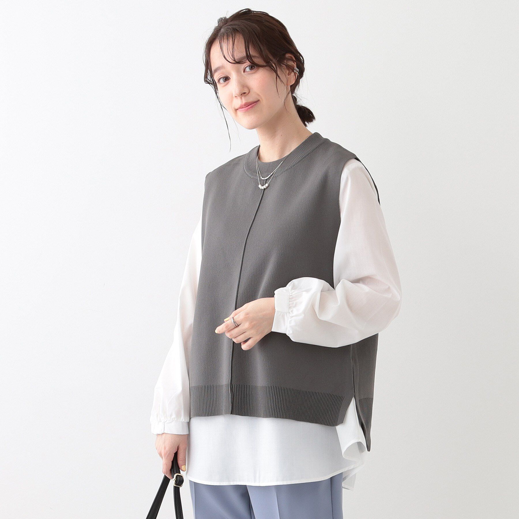 SHOO･LA･RUE「【S-LL/2点セット】着回し自在 ニットベスト＋フレアブラウス」|その他|
