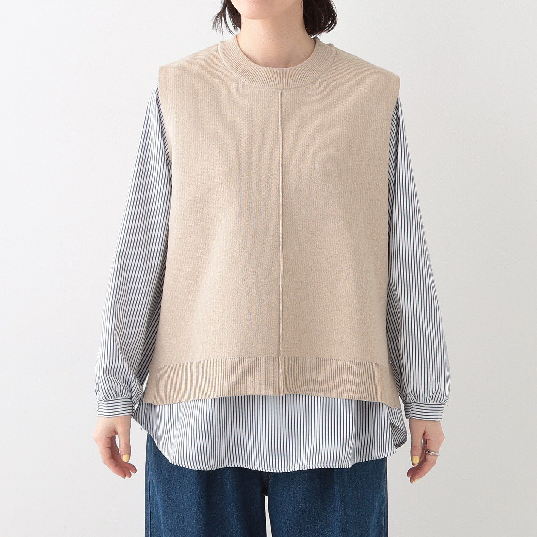 SHOO･LA･RUE「【S-LL/2点セット】着回し自在 ニットベスト＋フレアブラウス」|その他|