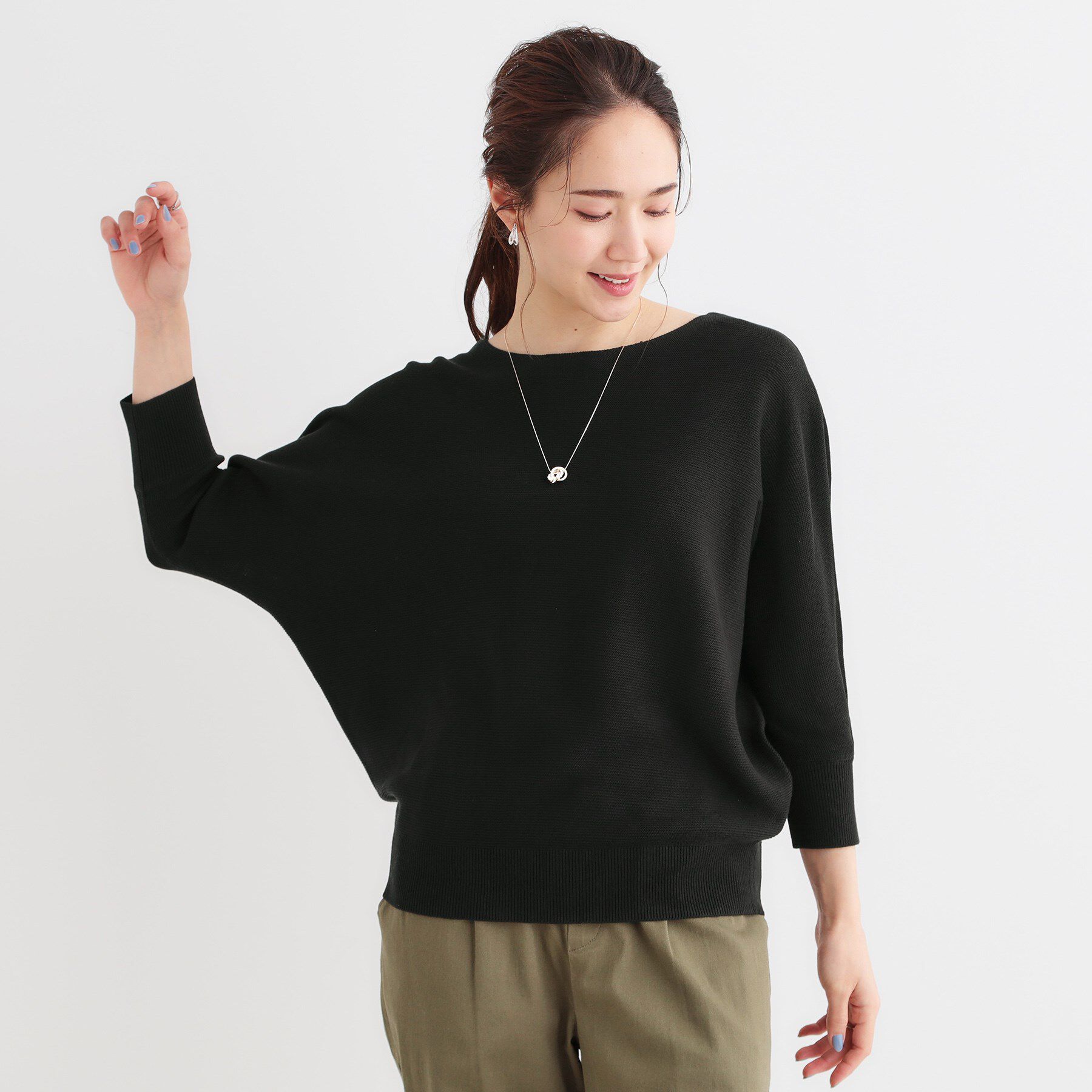 SHOO･LA･RUE「カジュアルにもきれいめにも ガーター編み 7分袖ドルマンニット」|ニット・セーター|