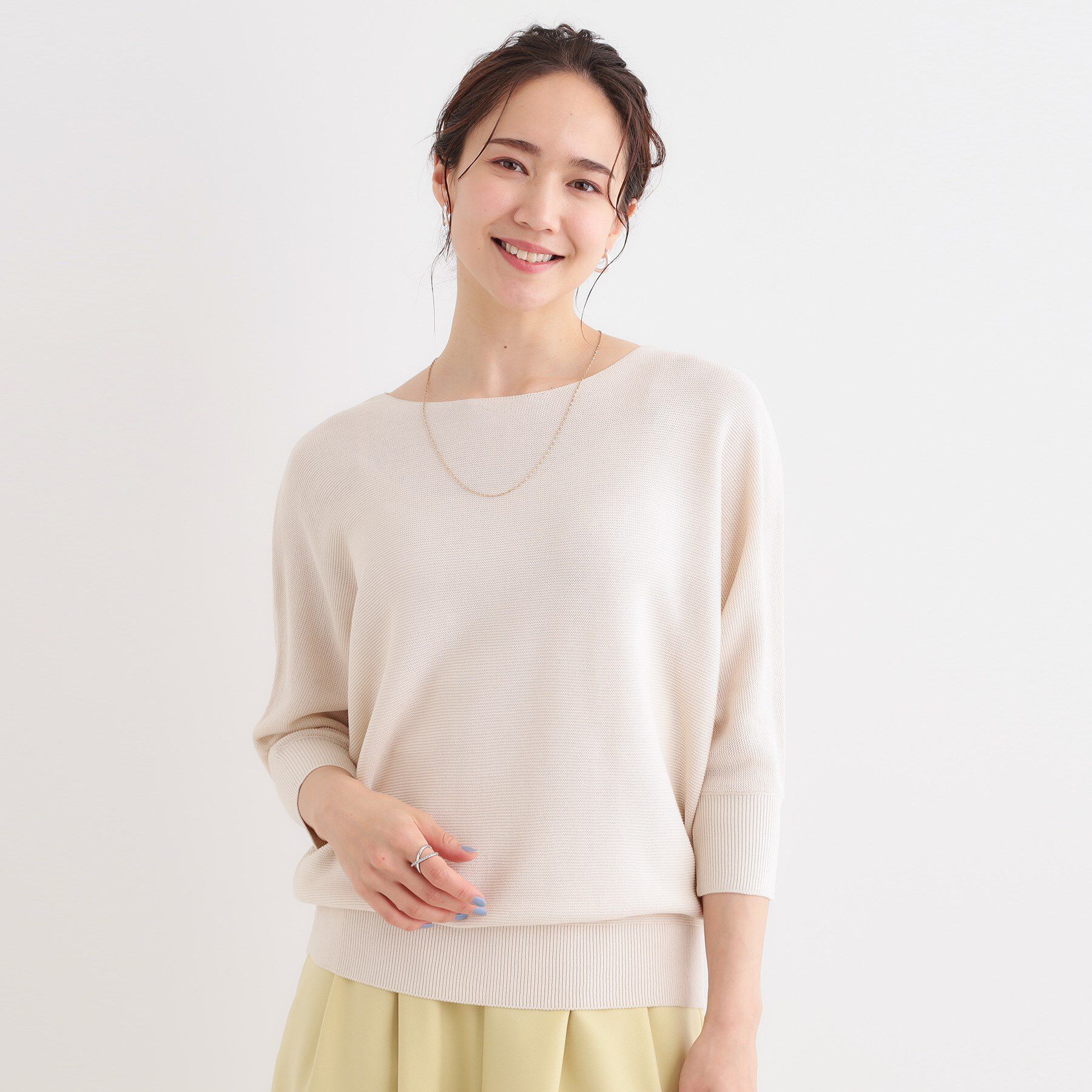 SHOO･LA･RUE「カジュアルにもきれいめにも ガーター編み 7分袖ドルマンニット」|ニット・セーター|