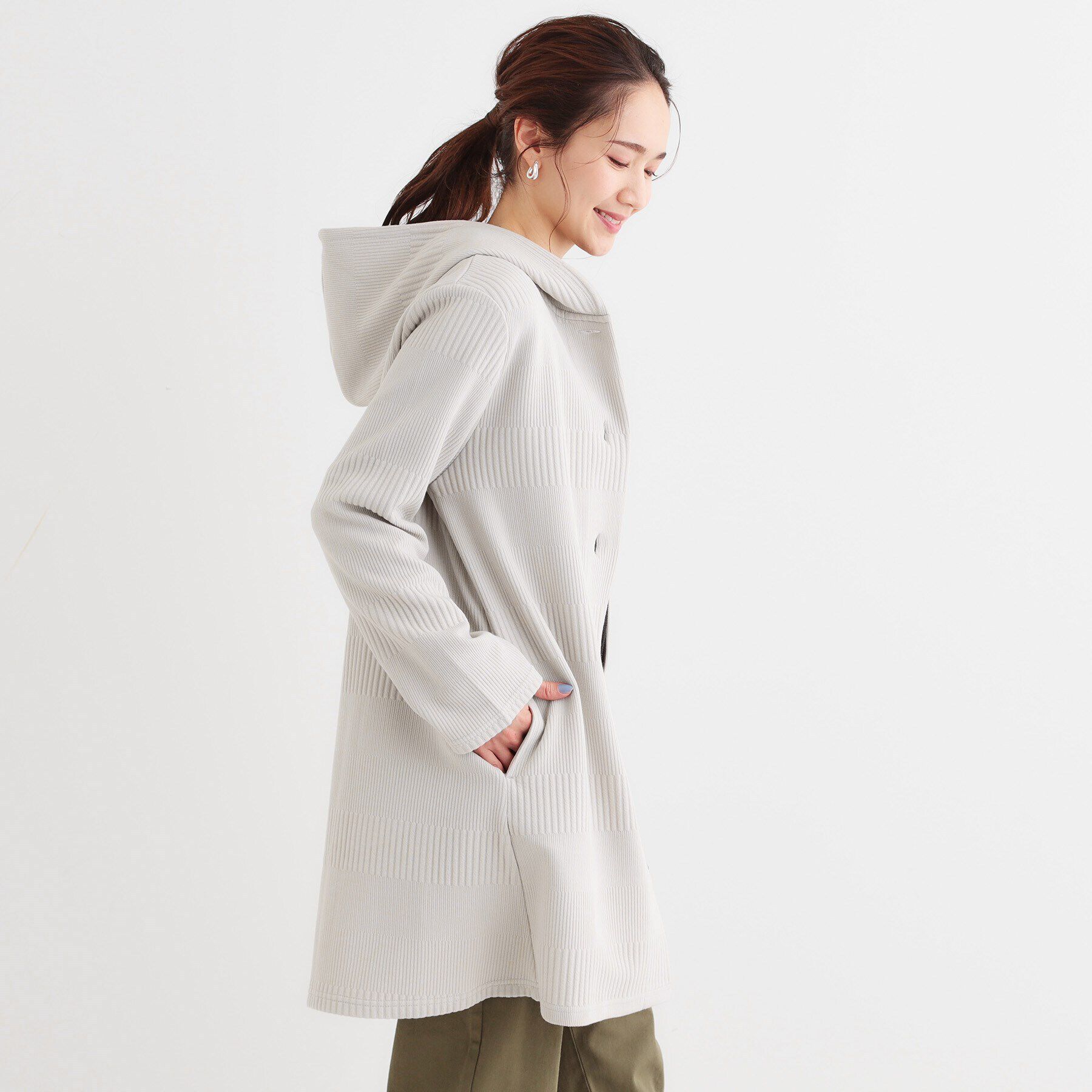 SHOO･LA･RUE「【S-LL】体型をカバーしながらスマートに魅せる ラインジャカードコーディガン」|カーディガン|