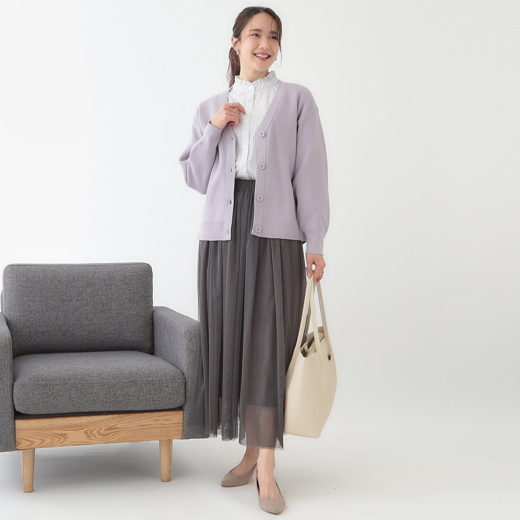 SHOO･LA･RUE「【洗える/S-LL】ドライタッチが心地よい 畦編みVネックカーディガン」|カーディガン|