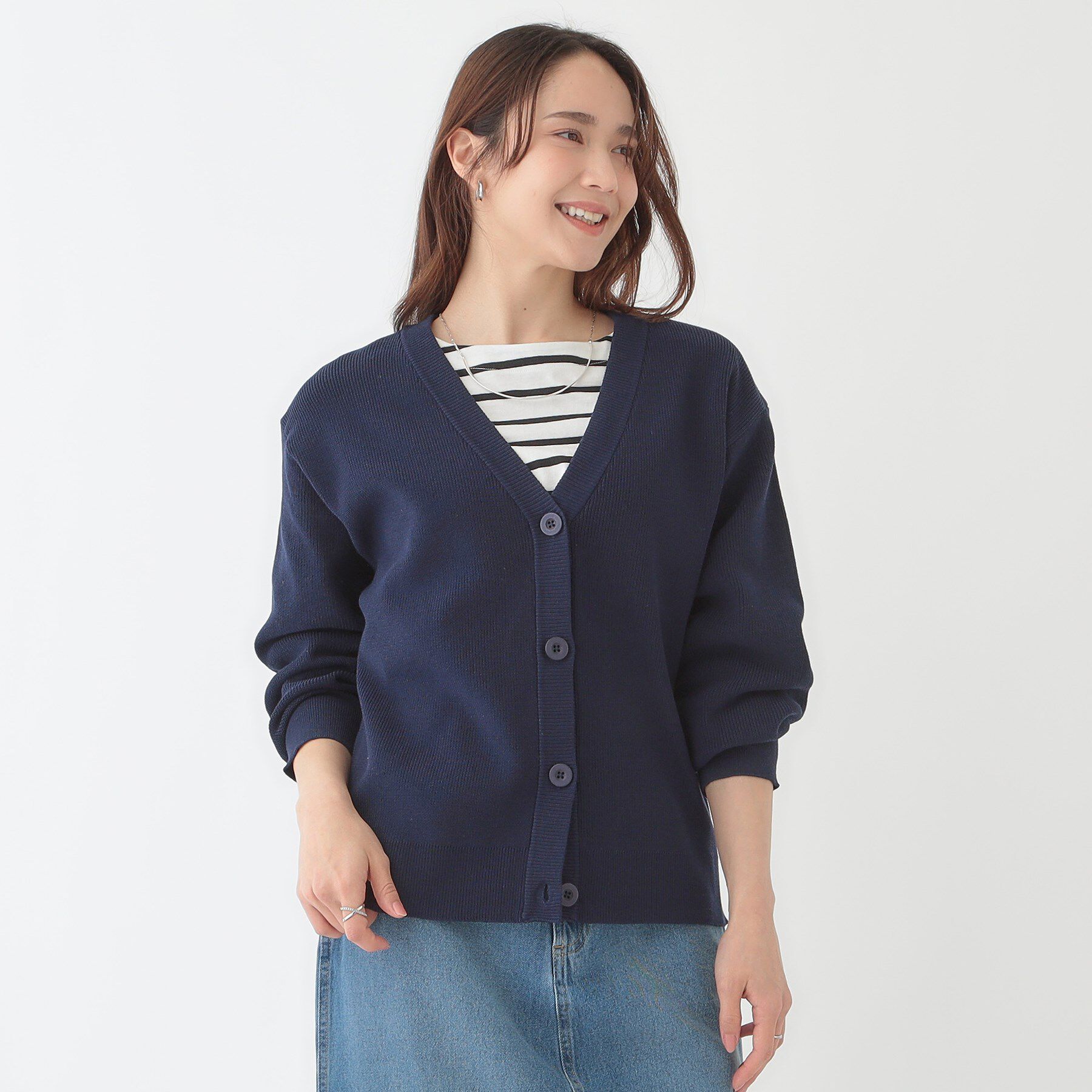 SHOO･LA･RUE「【洗える/S-LL】ドライタッチが心地よい 畦編みVネックカーディガン」|カーディガン|