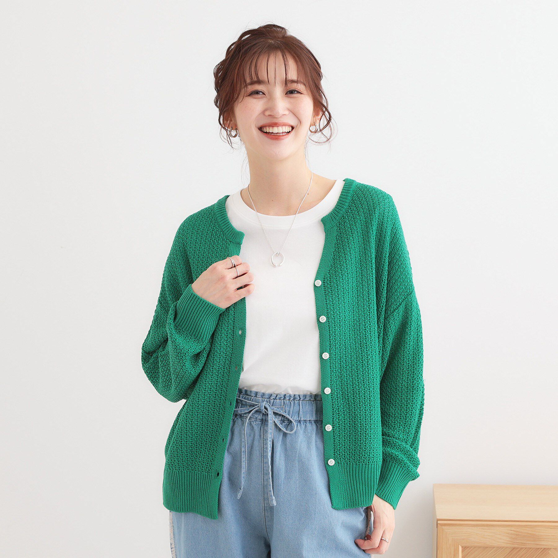 SHOO･LA･RUE「【洗える】ざっくり編みが大人かわいい キーネックカーディガン」|カーディガン|