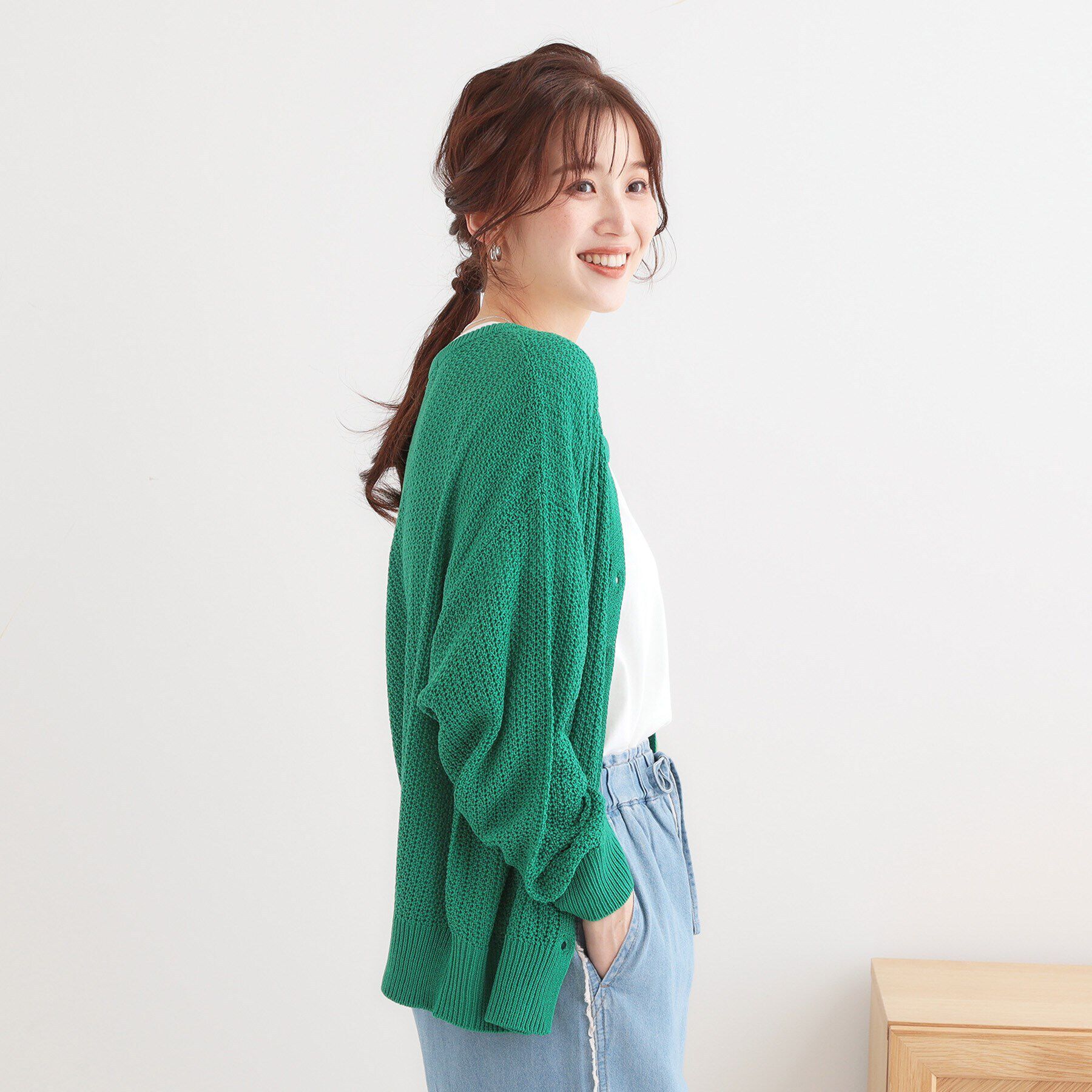 SHOO･LA･RUE「【洗える】ざっくり編みが大人かわいい キーネックカーディガン」|カーディガン|