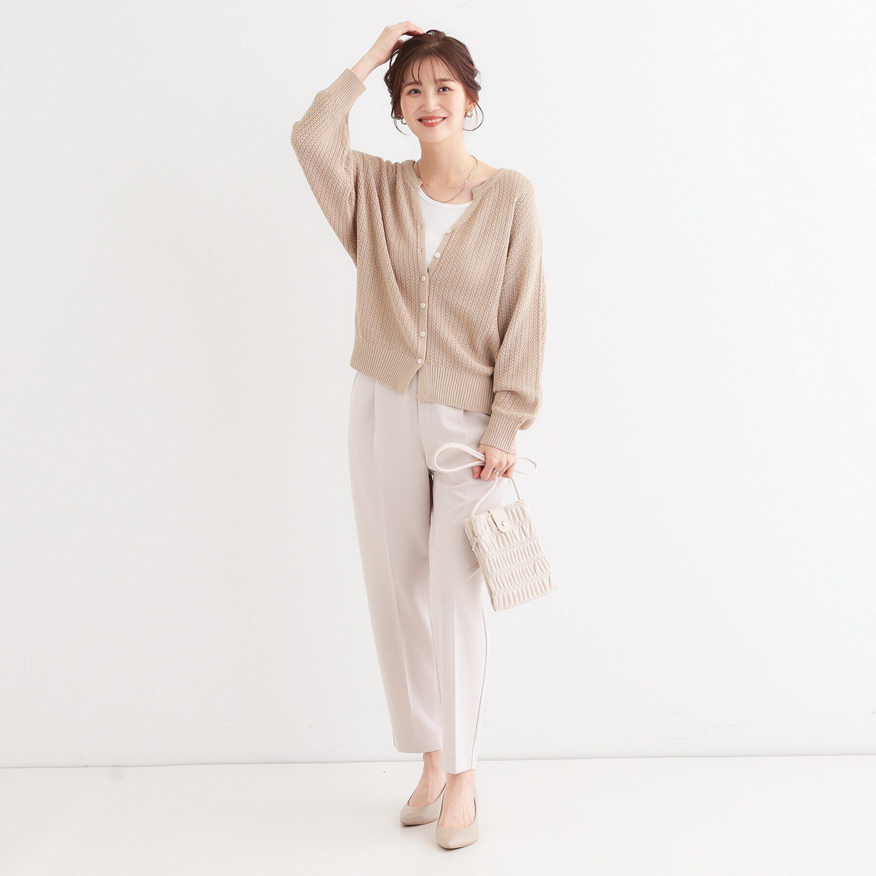 SHOO･LA･RUE「【洗える】ざっくり編みが大人かわいい キーネックカーディガン」|カーディガン|