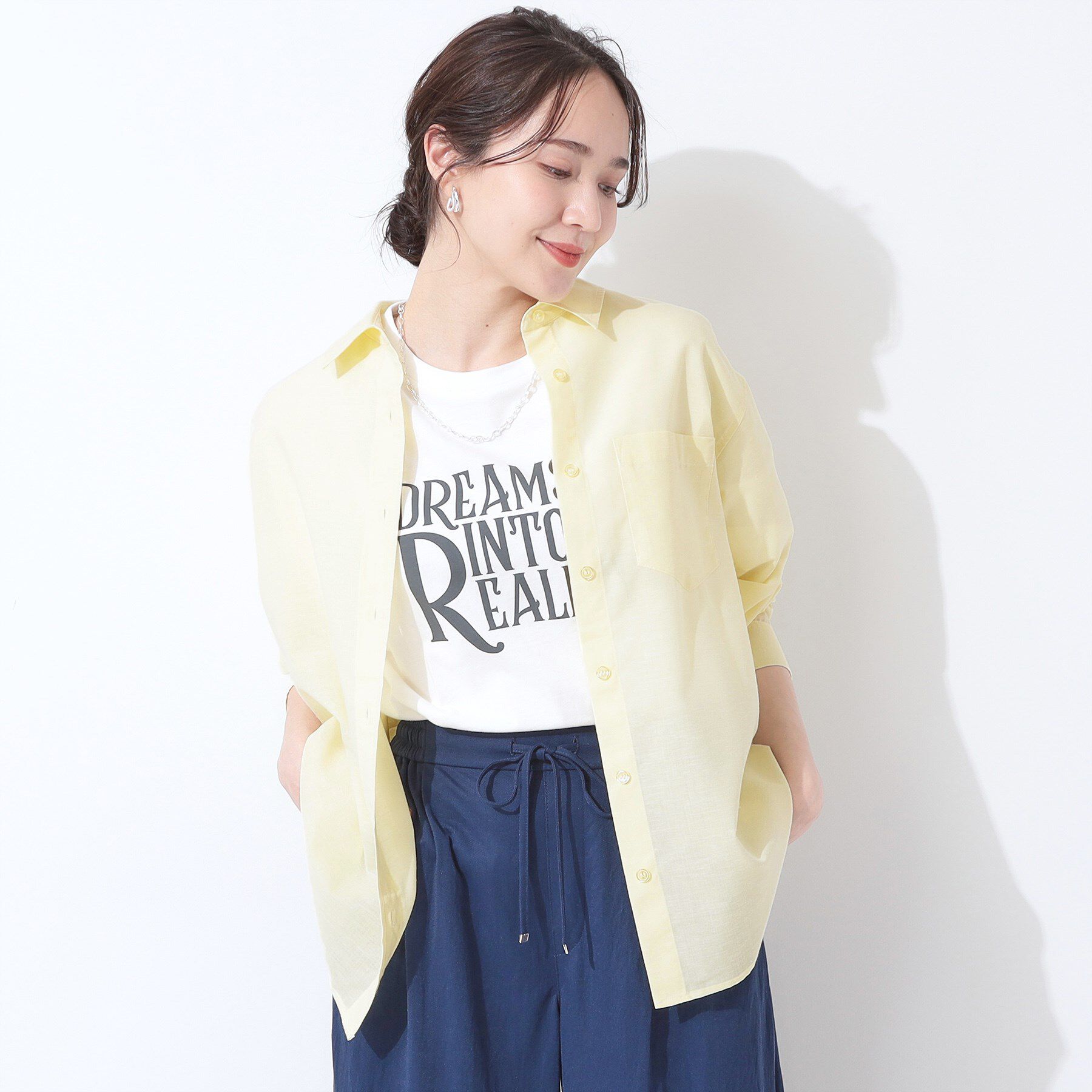 SHOO･LA･RUE「【洗える/S-LL/UV/吸水速乾】洗濯後しわになりにくいリネンブレンドシャツ」|シャツ・ブラウス|