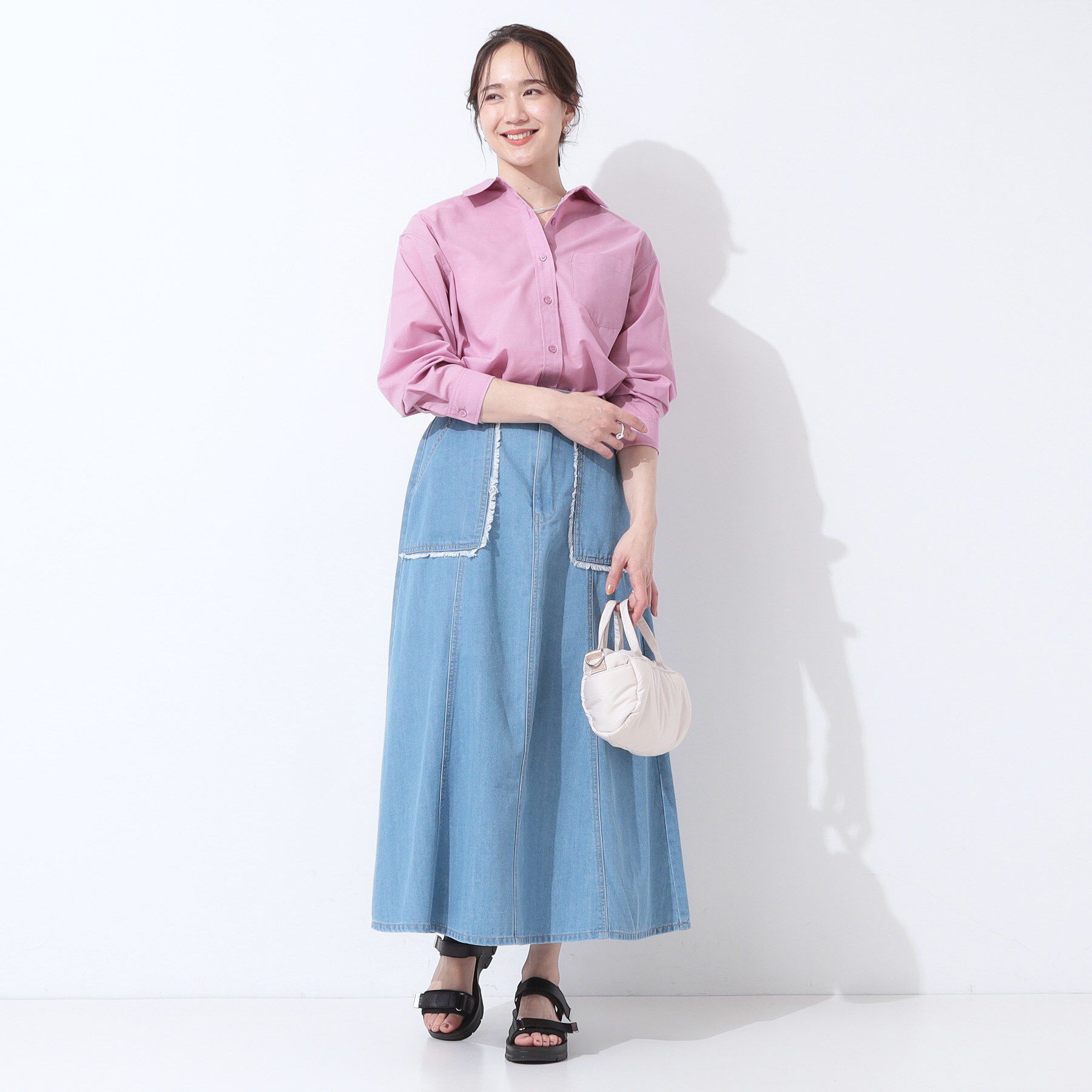 SHOO･LA･RUE「【洗える/S-LL/UV/吸水速乾】洗濯後しわになりにくいリネンブレンドシャツ」|シャツ・ブラウス|