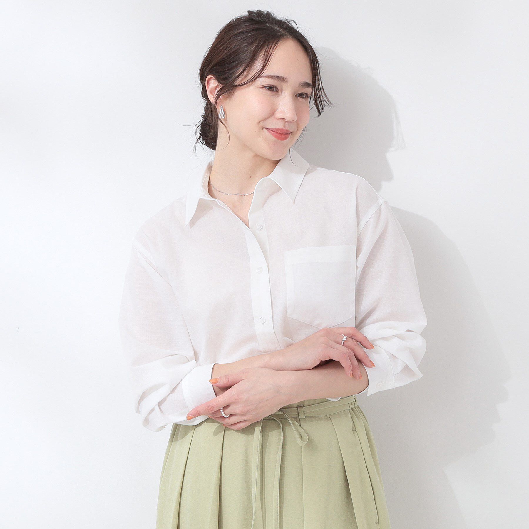 SHOO･LA･RUE「【洗える/S-LL/UV/吸水速乾】洗濯後しわになりにくいリネンブレンドシャツ」|シャツ・ブラウス|