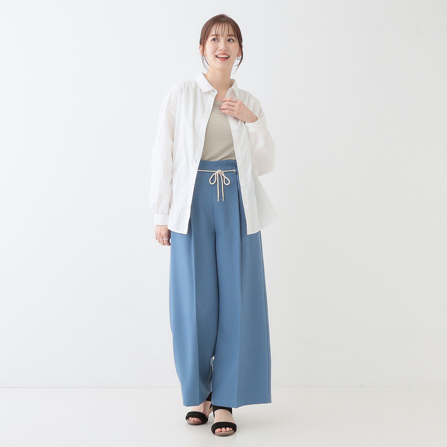 SHOO･LA･RUE「【洗える】バックギャザーがポイント 綿ワッシャー前開きシャツ」|シャツ・ブラウス|