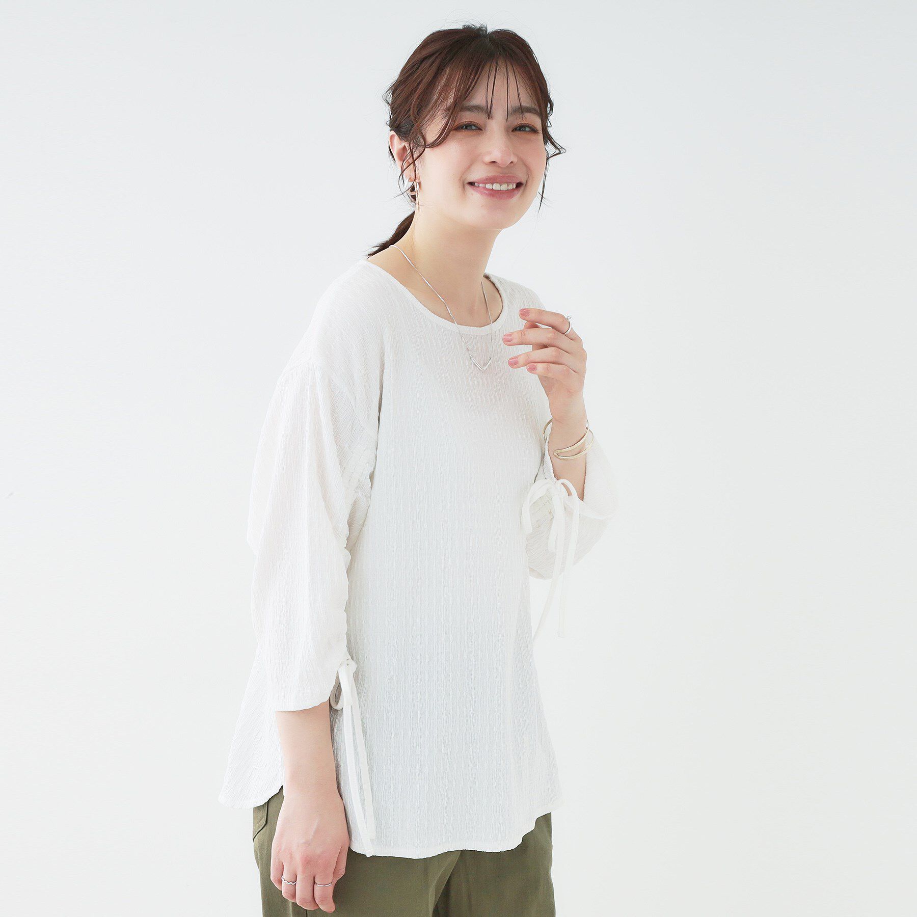 SHOO･LA･RUE「【洗える/S-LL】お袖シャーリングトップス」|シャツ・ブラウス|