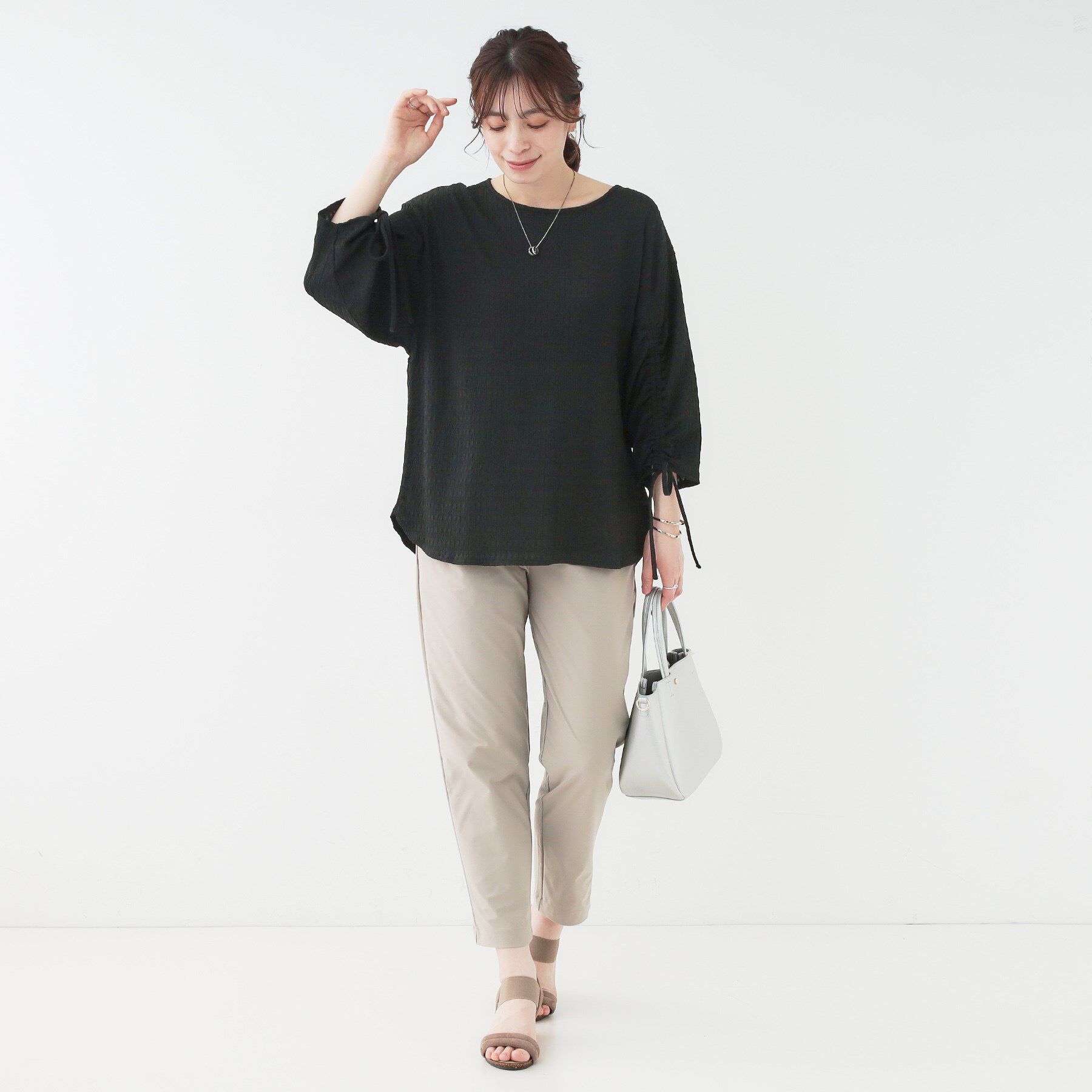 SHOO･LA･RUE「【洗える/S-LL】お袖シャーリングトップス」|シャツ・ブラウス|