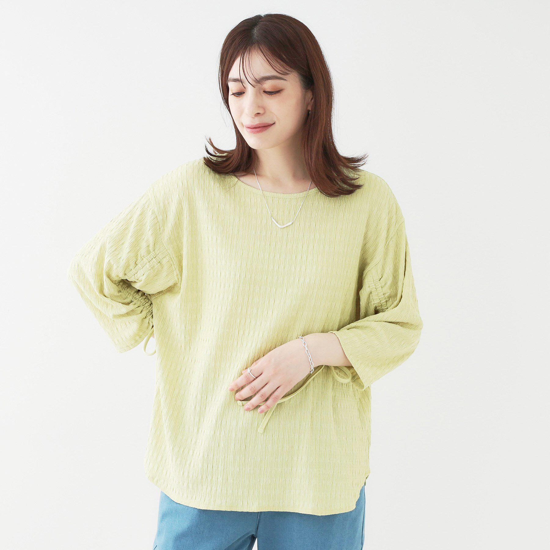 SHOO･LA･RUE「【洗える/S-LL】お袖シャーリングトップス」|シャツ・ブラウス|