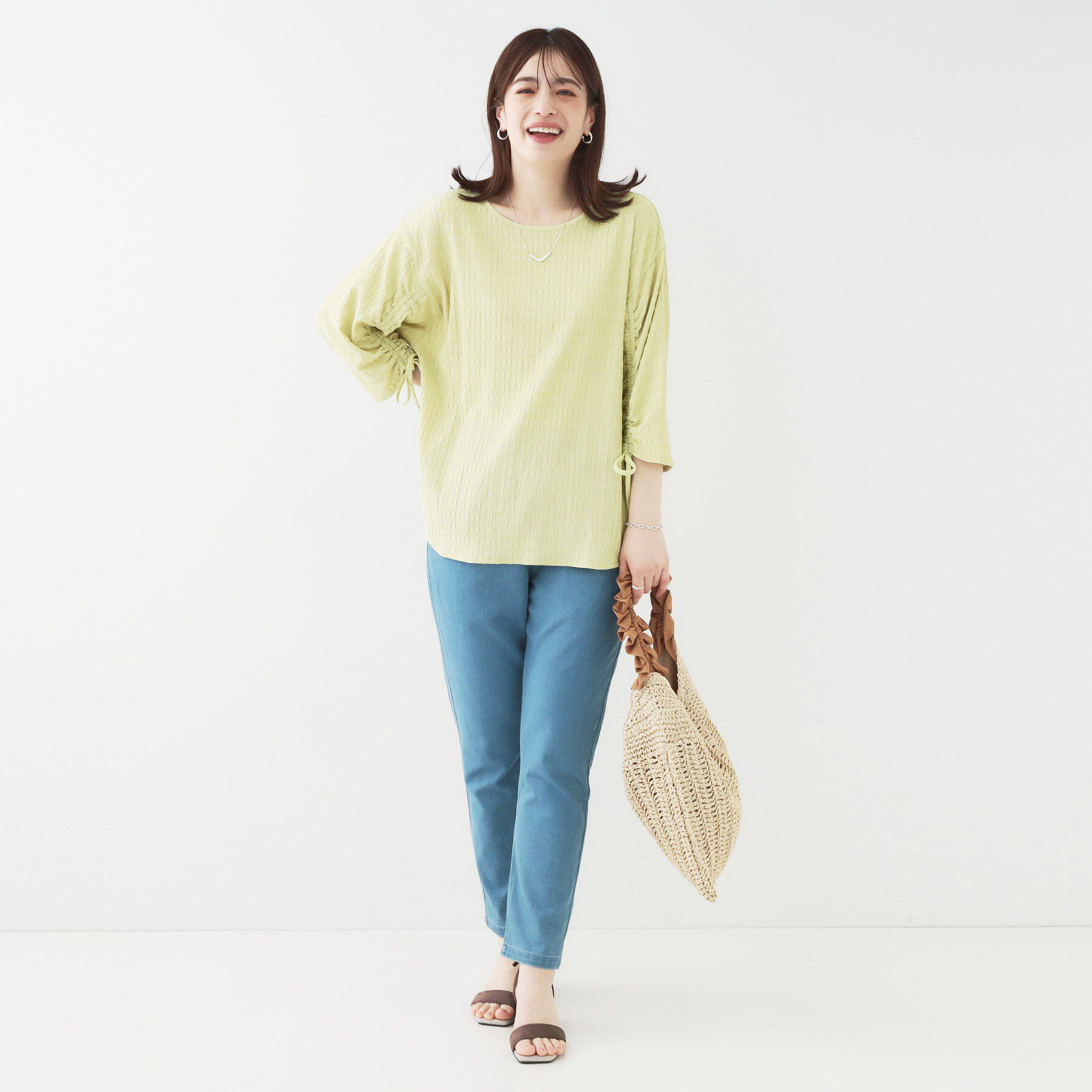 SHOO･LA･RUE「【洗える/S-LL】お袖シャーリングトップス」|シャツ・ブラウス|