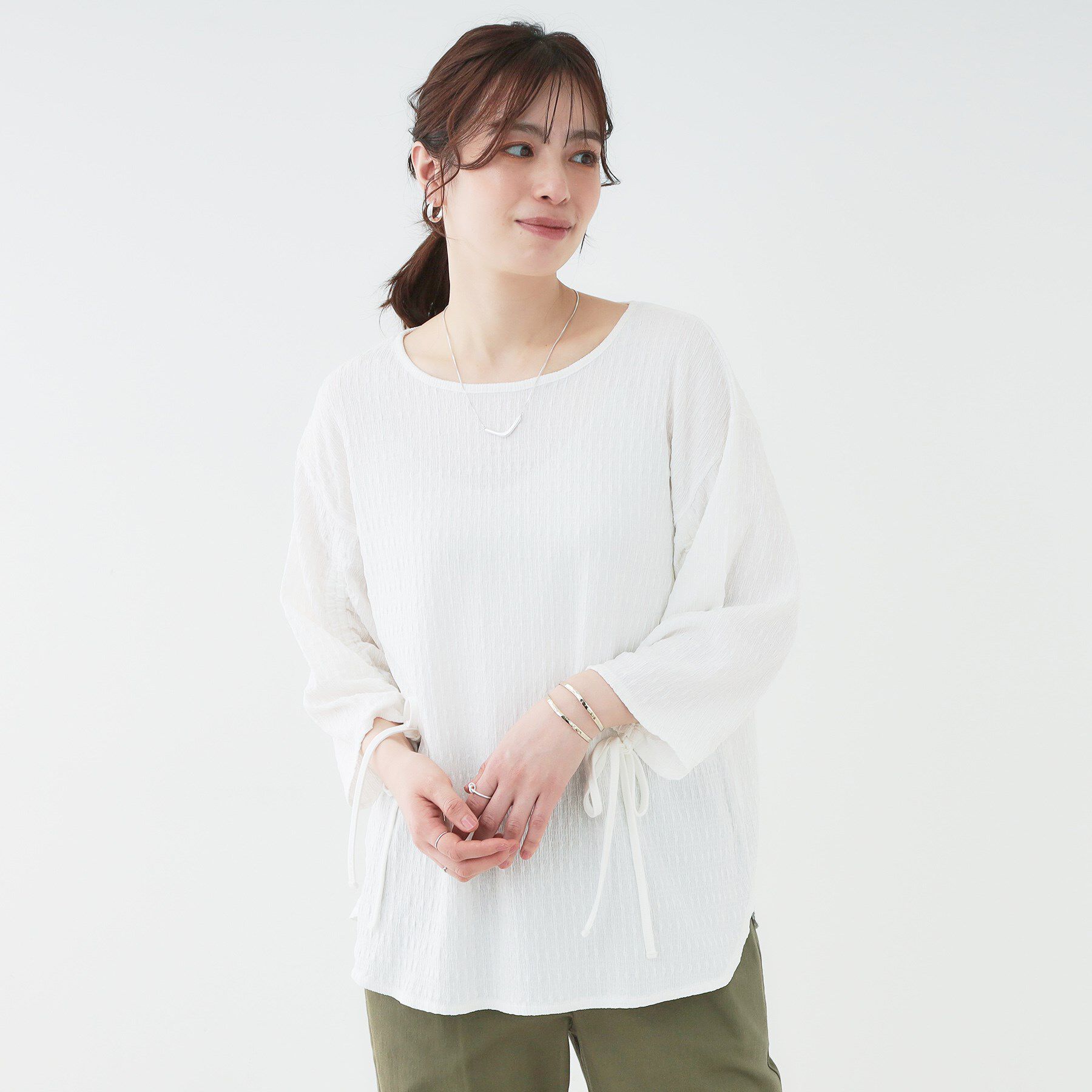 SHOO･LA･RUE「【洗える/S-LL】お袖シャーリングトップス」|シャツ・ブラウス|