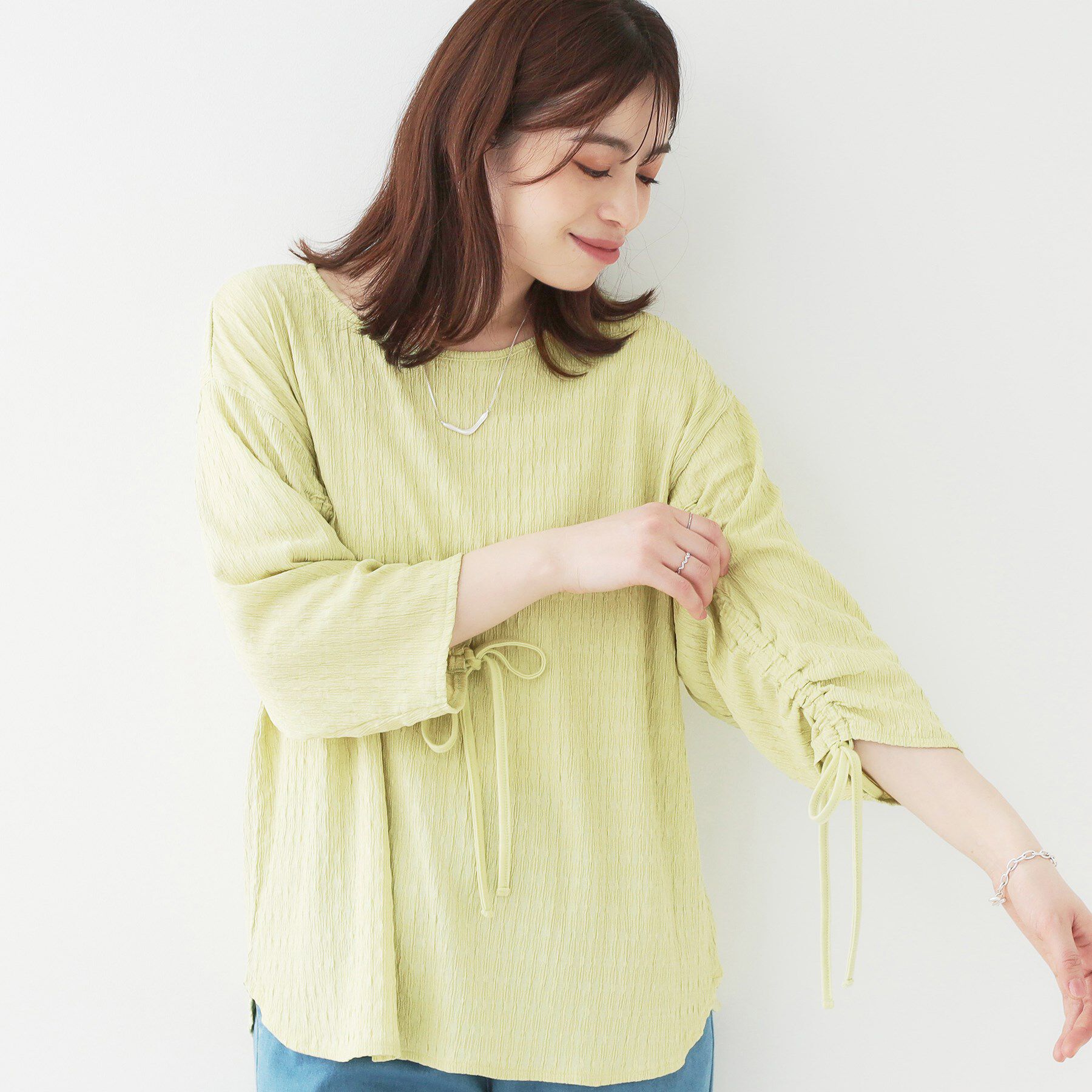 SHOO･LA･RUE「【洗える/S-LL】お袖シャーリングトップス」|シャツ・ブラウス|イエロー(031)
