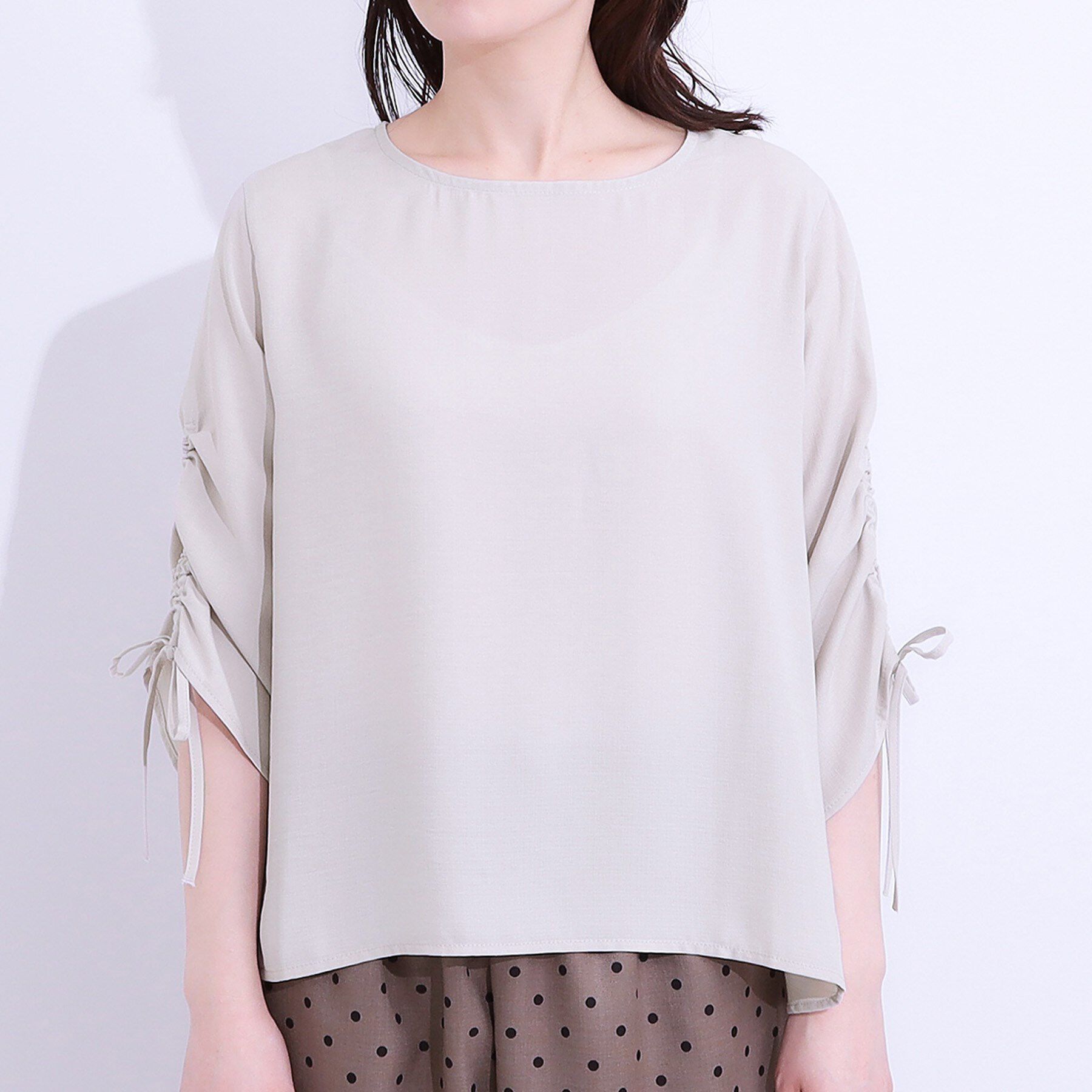 SHOO･LA･RUE「【高レビュー/セットアップ可】お袖シャーリング 麻調ブラウス」|シャツ・ブラウス|