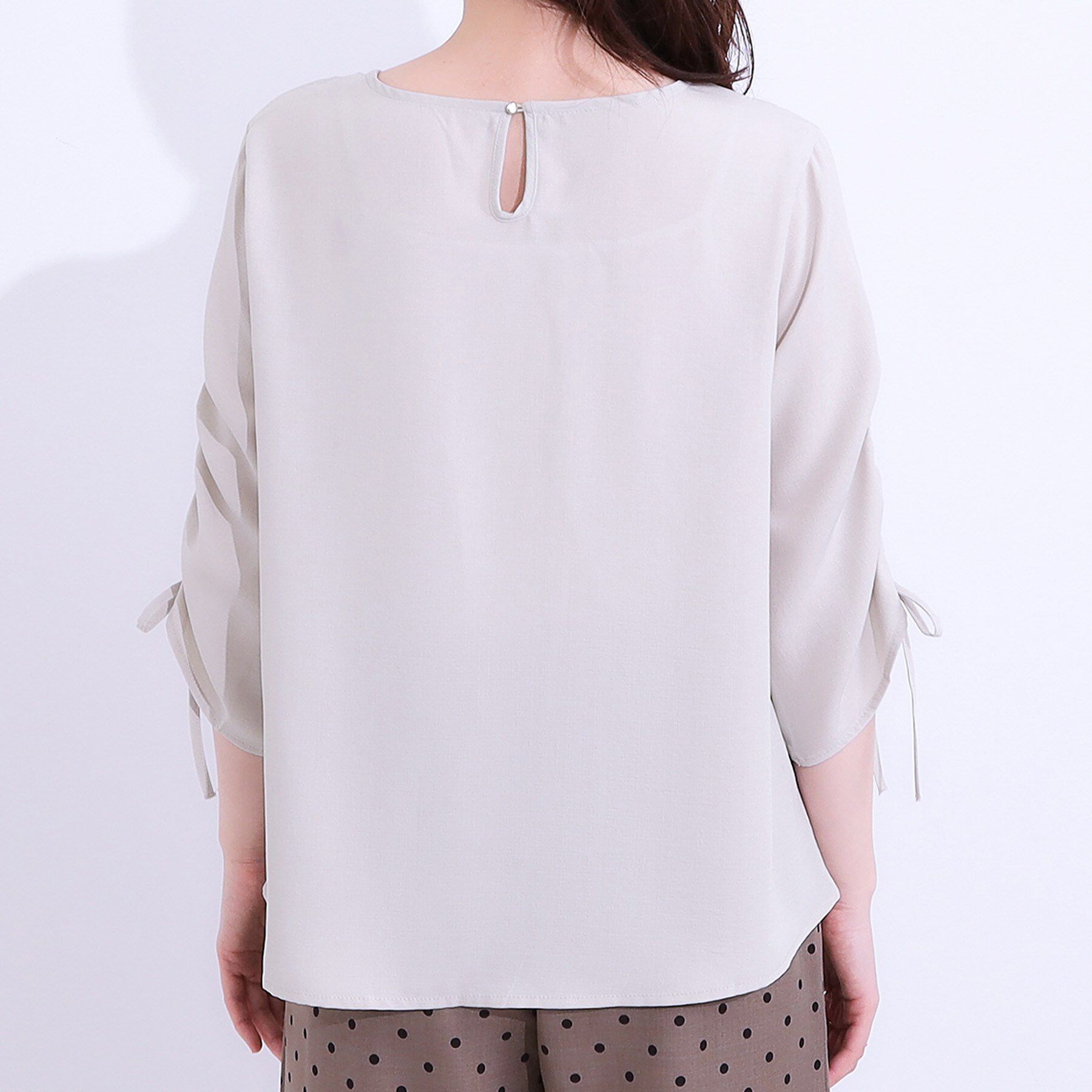 SHOO･LA･RUE「【高レビュー/セットアップ可】お袖シャーリング 麻調ブラウス」|シャツ・ブラウス|