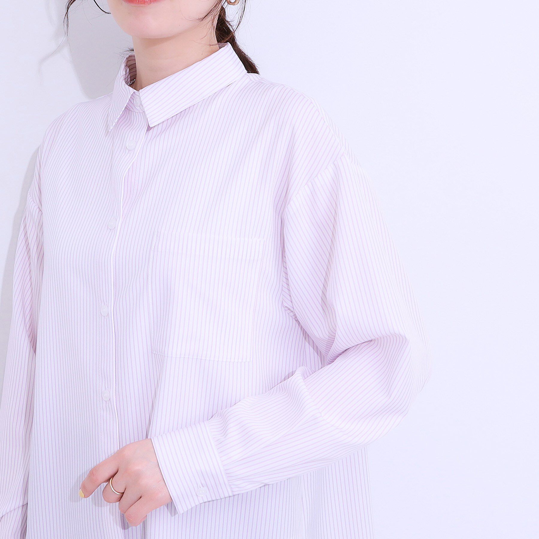 SHOO･LA･RUE「【ひんやり/UV/吸水速乾/洗濯後しわになりにくい】ラッシュガードにもなる ストライプ前開きシャツ」|シャツ・ブラウス|